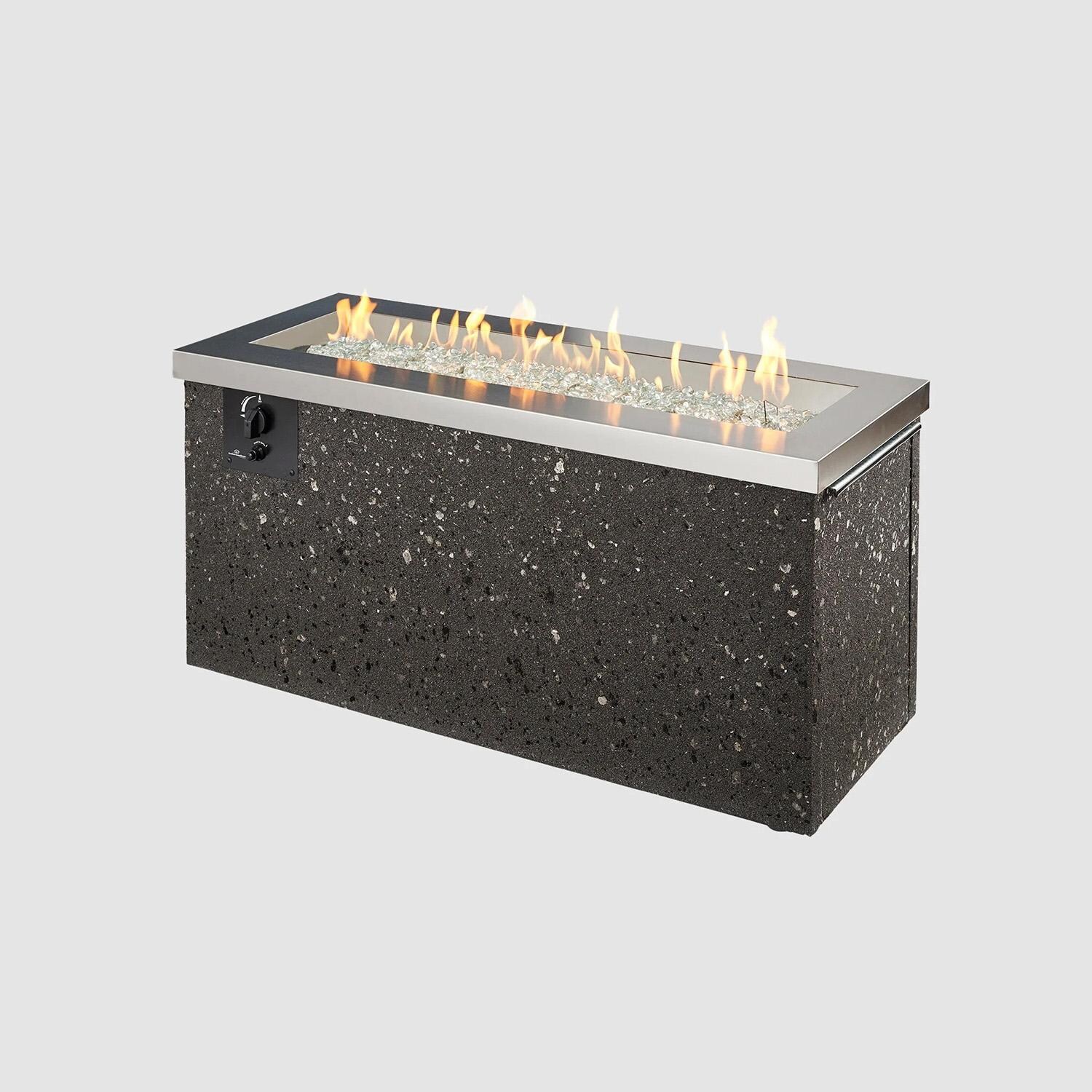 Key Largo 54 Inch Direct Spark Ignition Rectangular Stucco Natural Gas Fire Pit Table in Stainless Steel By The Outdoor GreatRoom Company - White Background thumbnail