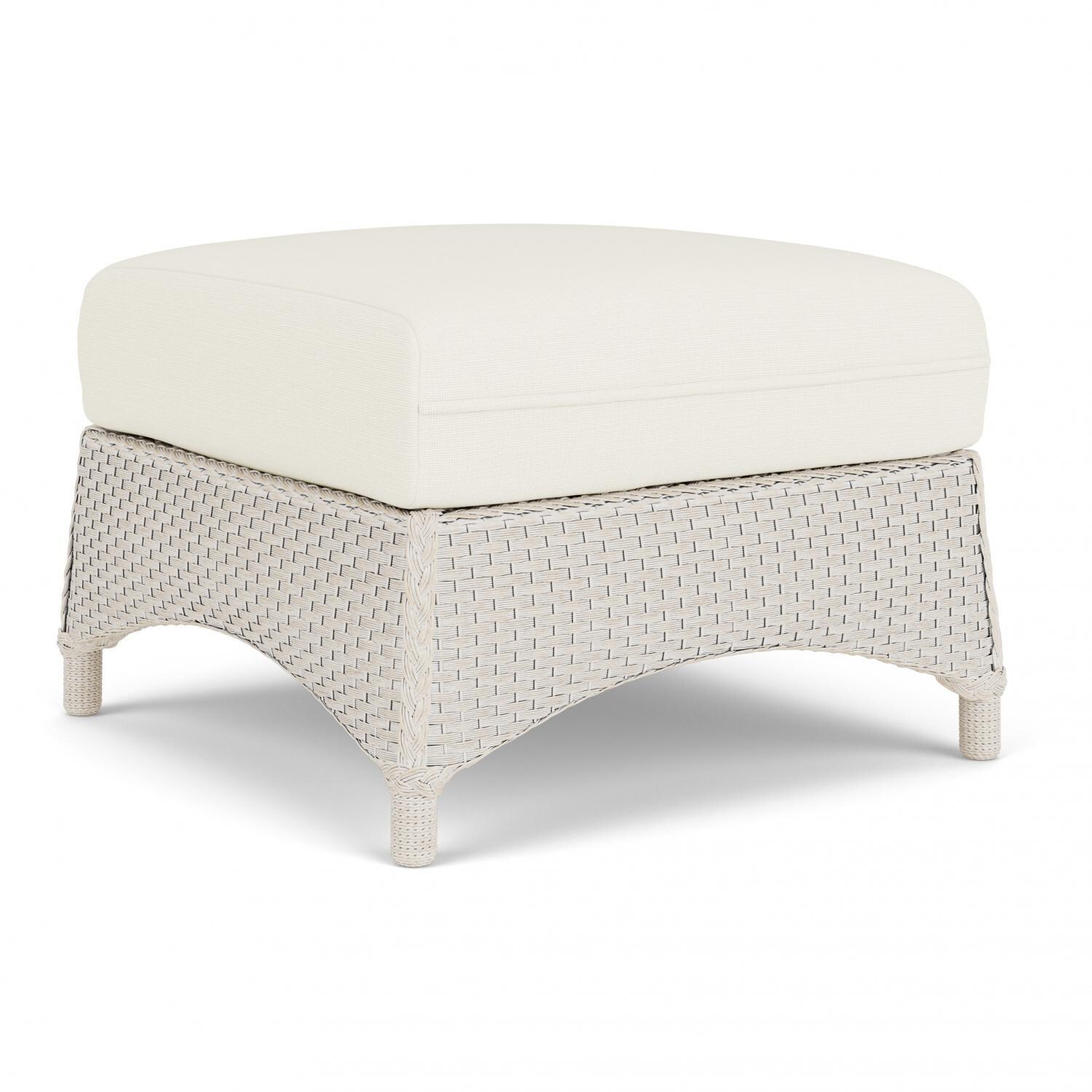 Lloyd Flanders Mandalay Ottoman in Antique White Finish with Sailcloth Salt Fabric - Angled thumbnail