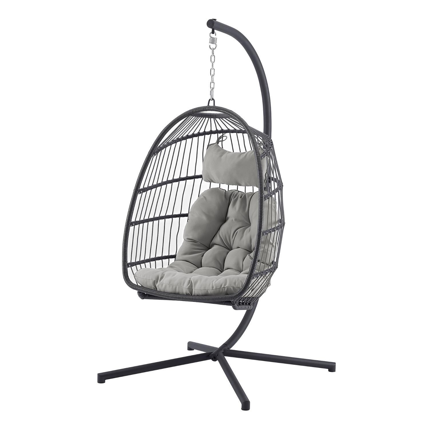Ultimate Patio Resin Rattan Swing Chair W/ Steel Frame - Gray/Gray - Angled Left thumbnail