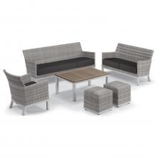 Argento 6 Piece Wicker Patio Conversation Set W/ Tekwood Vintage Coffee Table & Ottomans By Oxford Garden - Jet Black image