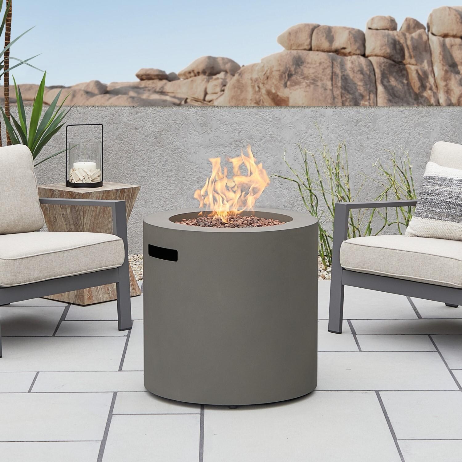 Elysian 24 Inch Round Powder Coated Steel Propane Fire Pit in Mist Gray by Lakeview Outdoor Designs