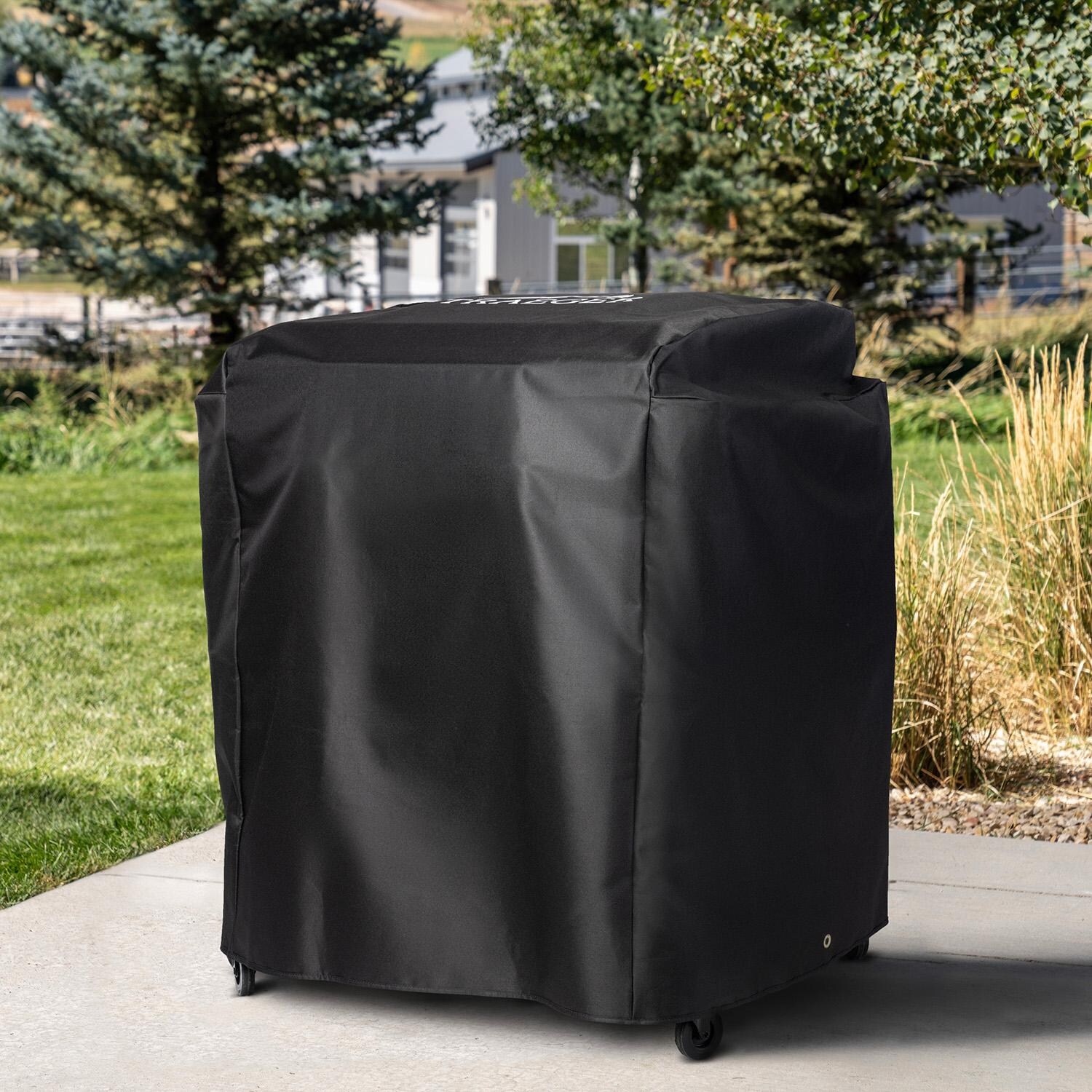 Traeger BAC814 Flatrock 2 Zone Full-Length Grill Cover - On Patio - Lifestyle thumbnail