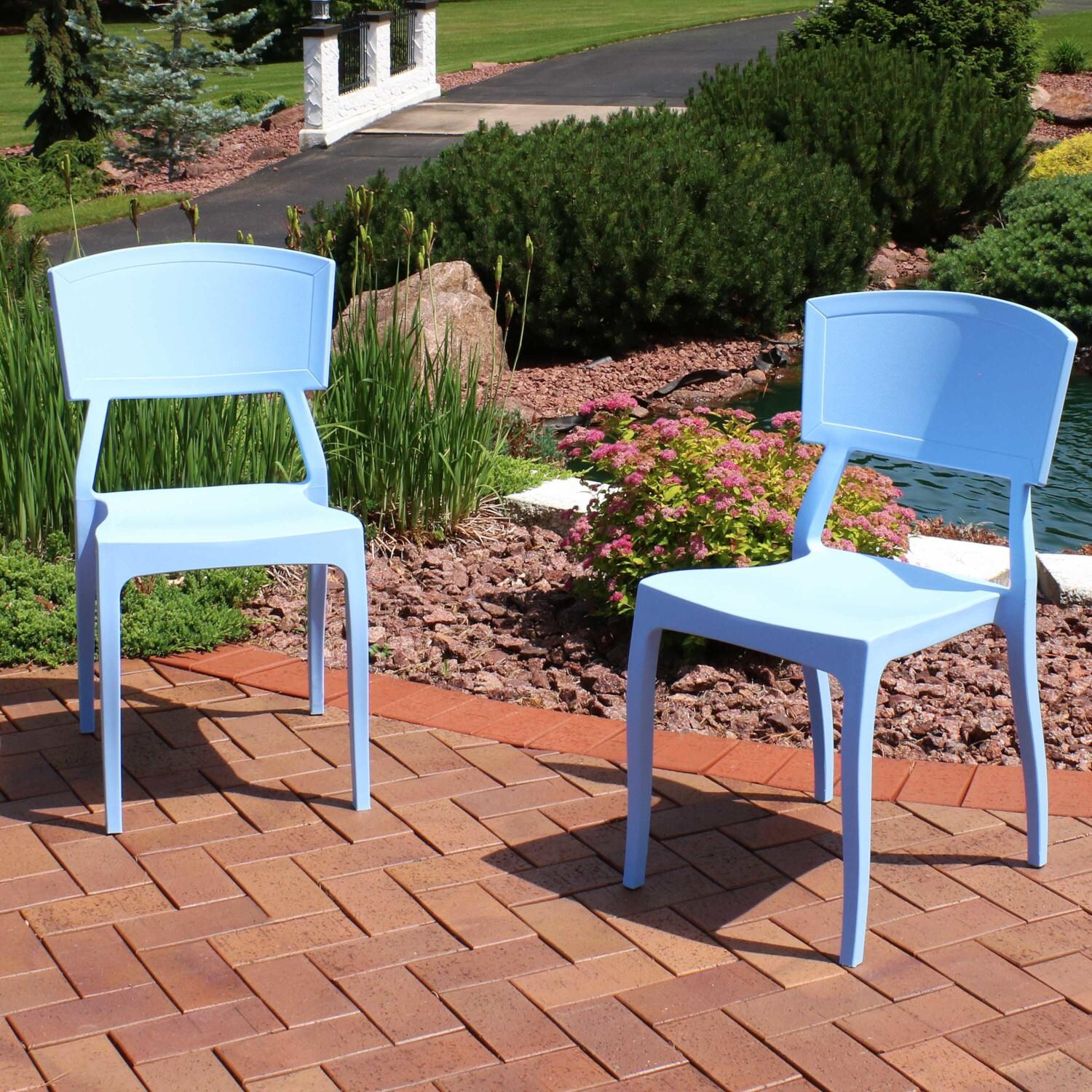 Sunnydaze Decor 2 Piece Elmott Stackable Indoor/Outdoor Patio Dining Chair Set - Light Blue image