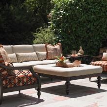 Black Sands 5 Piece Cast Aluminum Patio Conversation Set W/ Sunbrella Fabric & Ottoman By Tommy Bahama image