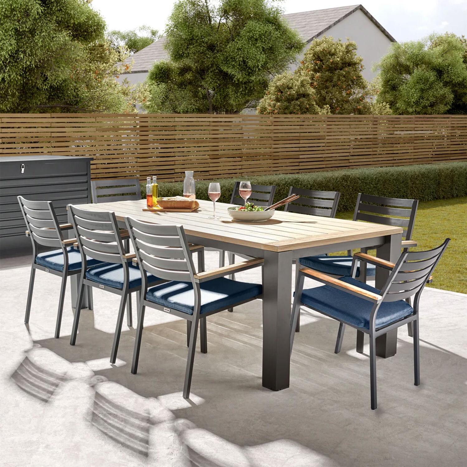 Elba 9 Pc Aluminum/Teak Dining Set in Spectrum Indigo By KETTLER - Patio - Lifestyle thumbnail