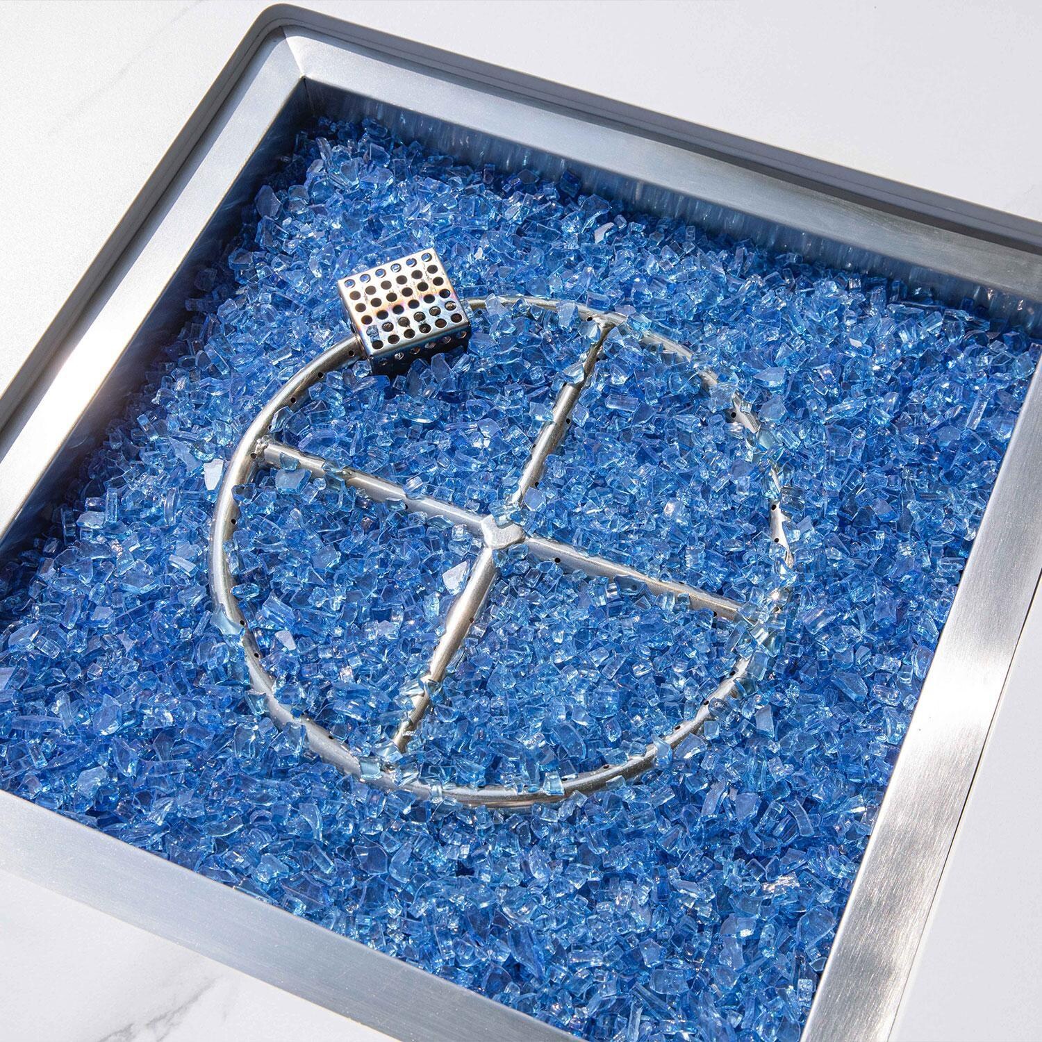 Elementi OFP101BW-NG Annecy 42-Inch Square Marble Porcelain Natural Gas Fire Pit Table - White - Fire Glass - Detail thumbnail