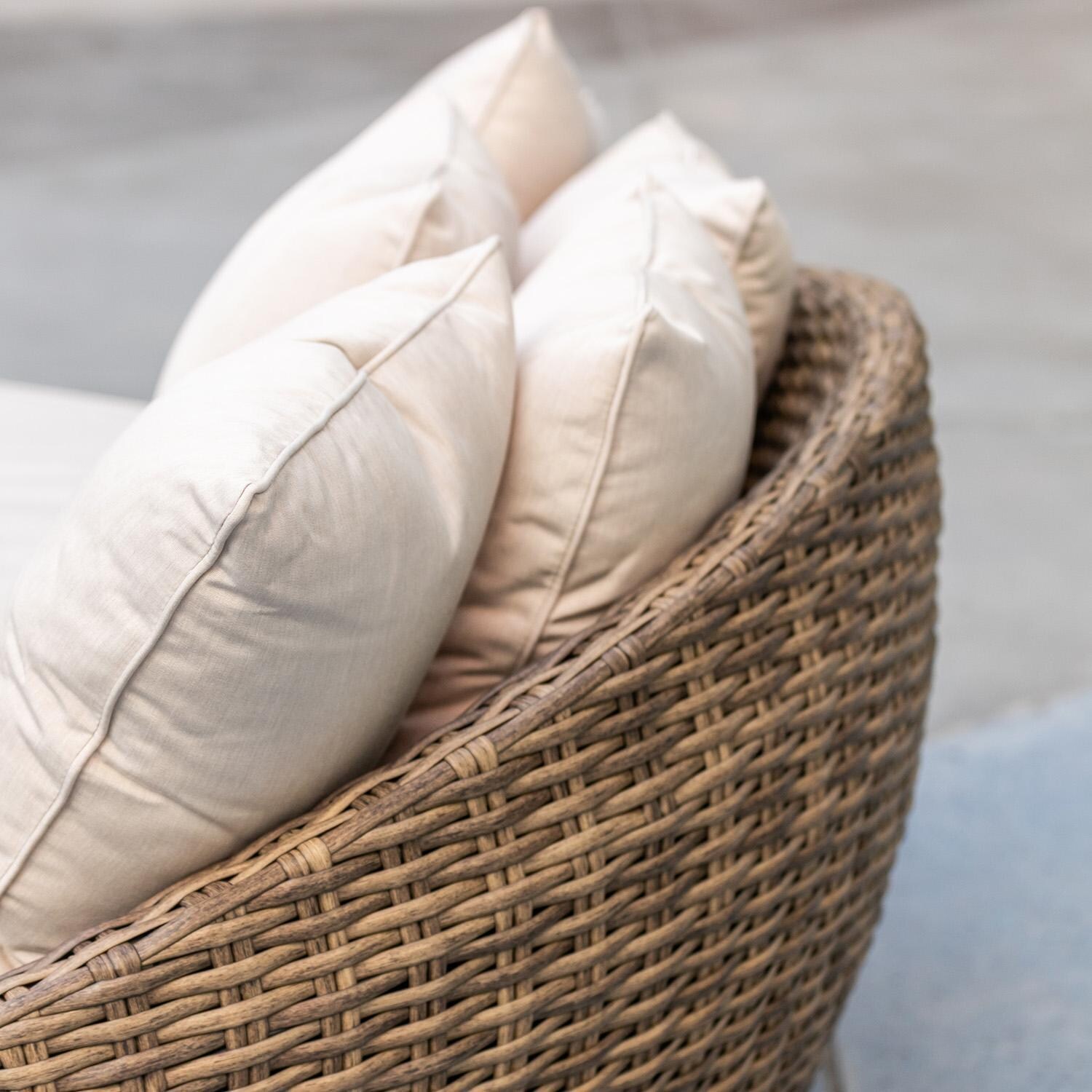 Sunset West - SW1701-99OT-FX-STKIT - Havana 69.5-Inch Round Resin Wicker Patio Daybed W/ Sunbrella Canvas Flax Cushions - Side View - Close Up - Lifestyle thumbnail