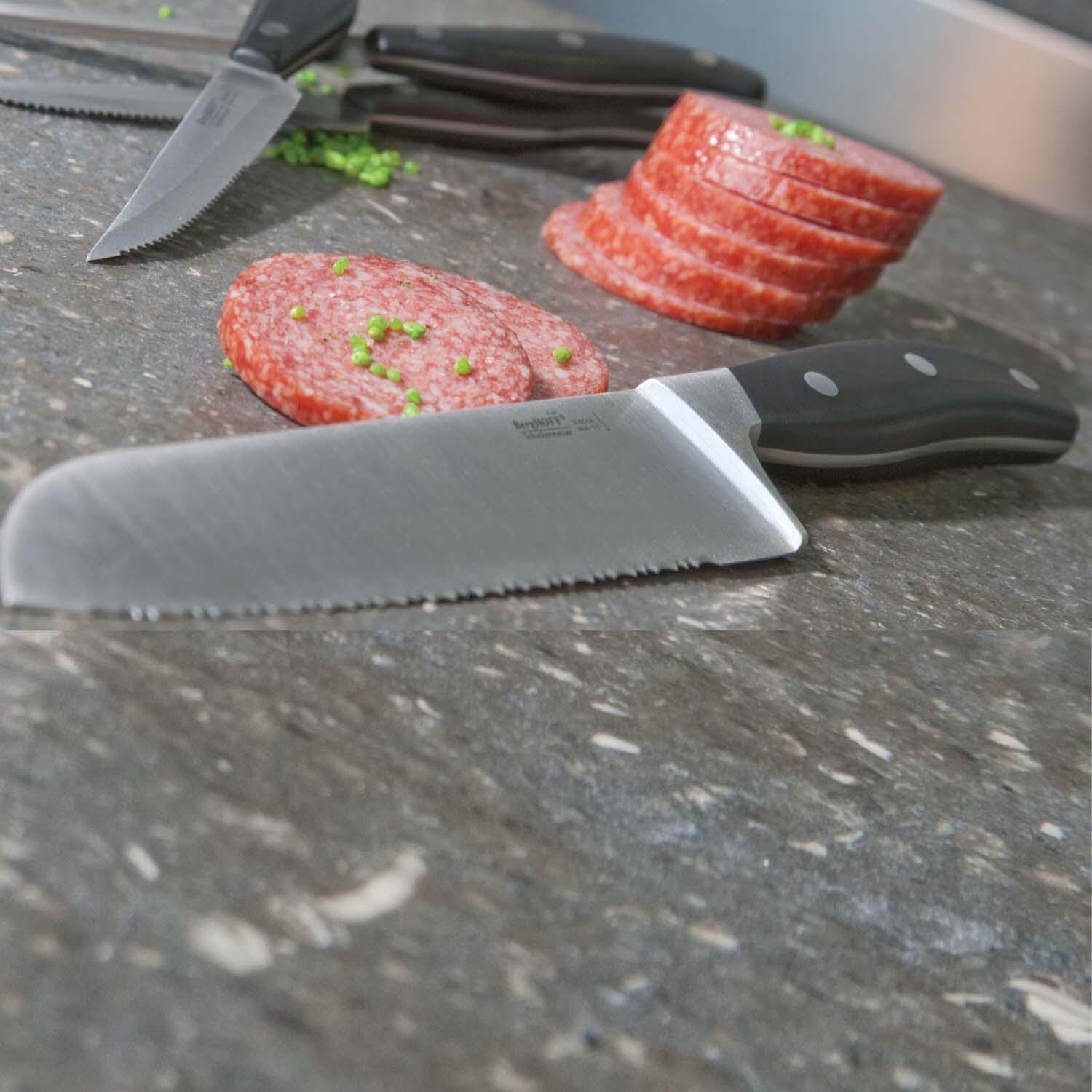 BergHOFF Essentials 15 Pc Cutlery Set and Block Set w/ Sharpener - Slicing Salami - Lifestyle thumbnail