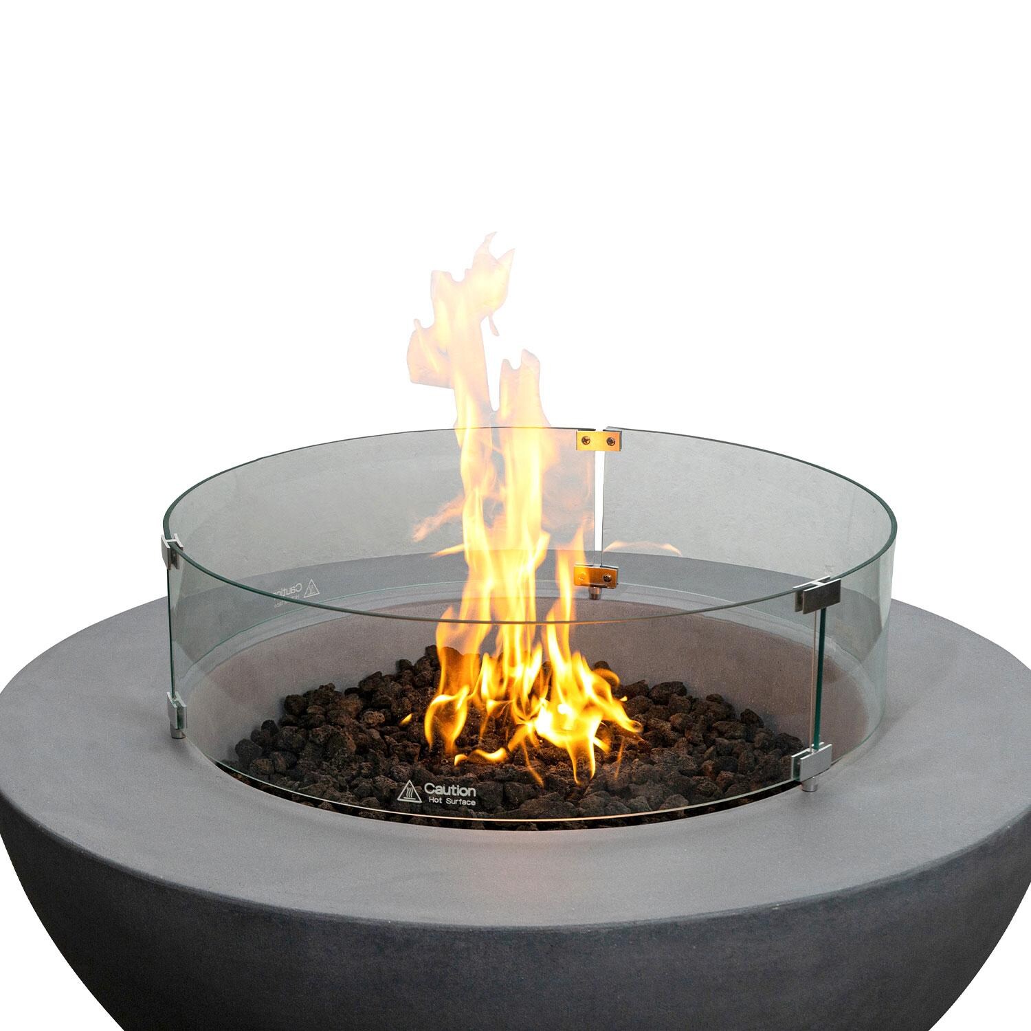 Glenwood 42-in Round Concrete Natural Gas Fire Pit w/ Push Button Ignition in Natural Gray by Lakeview Outdoor Designs - Glass Wind Guard - On - Overhead View - White Background thumbnail