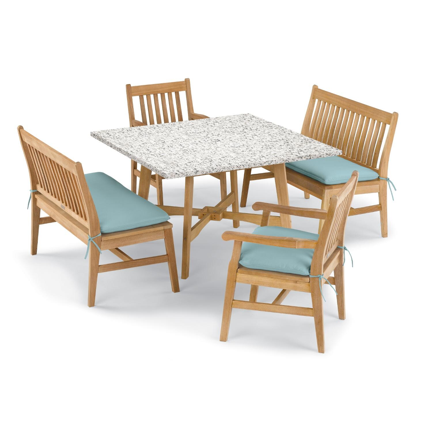 Wexford 5 Piece Natural Shorea Patio Dining Set W/ 48 Inch Square Lite