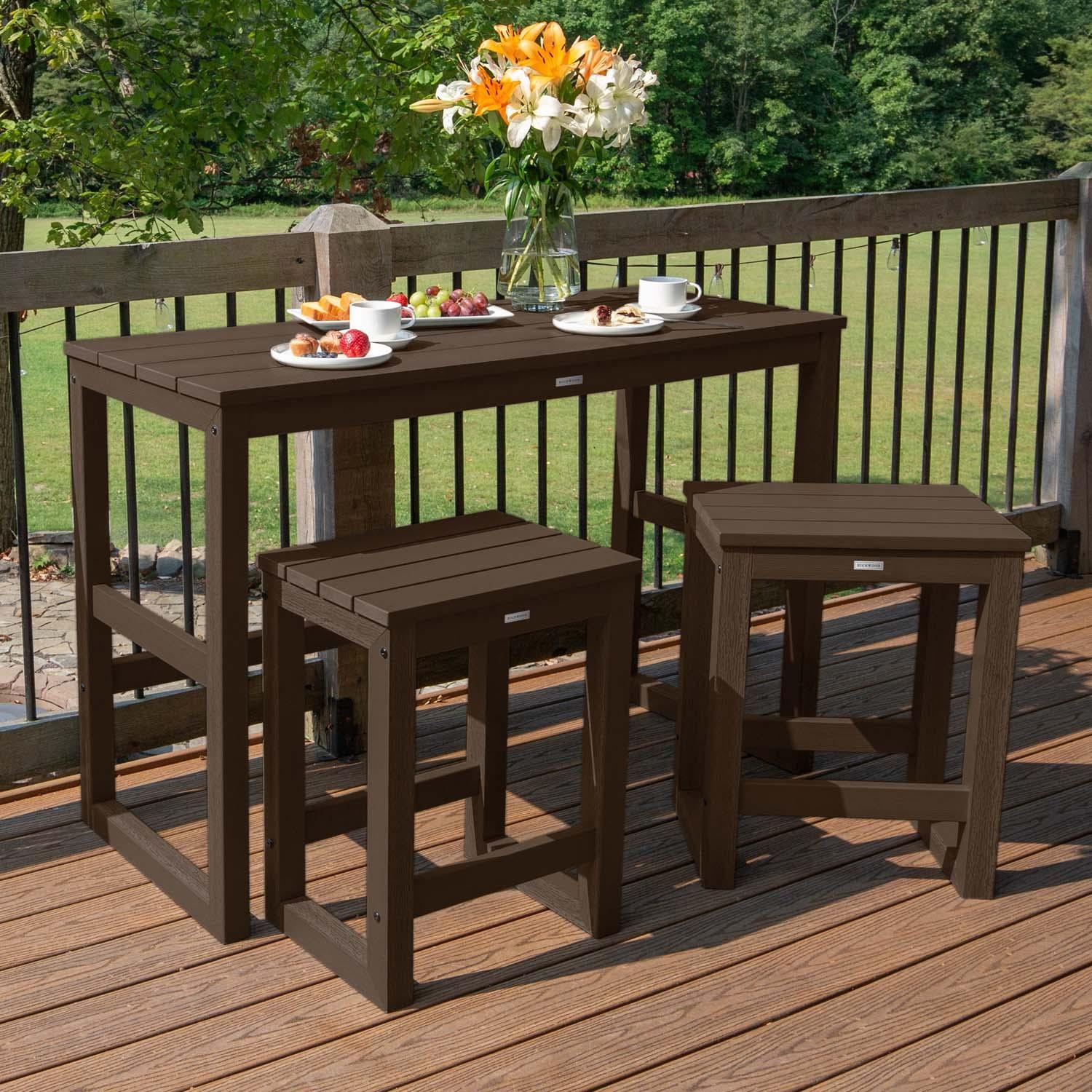 Lakeview Audubon 3 Pc Recycled Plastic Counter Height Balcony Dining Bar Set in Weathered Acorn - Angeled - Lifestyle thumbnail