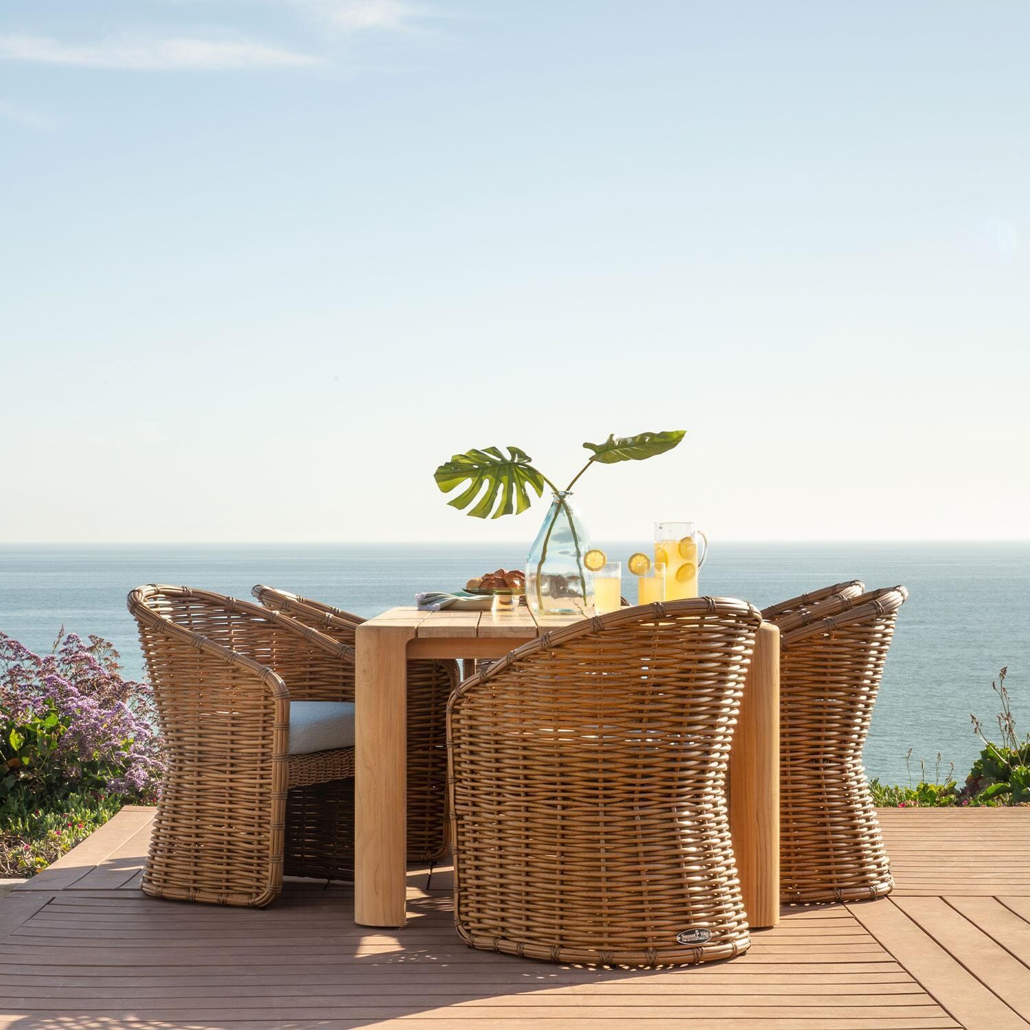 Playa 7 Pc Resin Wicker Patio Dining Set By Sunset West - Side View - Lifestyle thumbnail