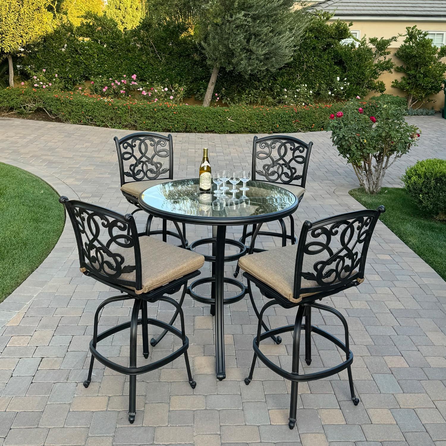 Darlee Santa Monica 5 Pc Cast Aluminum Bar Set in Antique Bronze By - B/DL2052-5PC-50F17