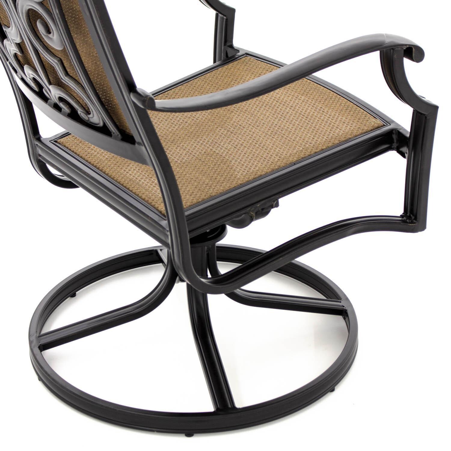 Bocage Sling Patio Swivel Rocker Dining Chair W/ Sunbrella Heather Beige Cushion - Side Swivel Detail thumbnail