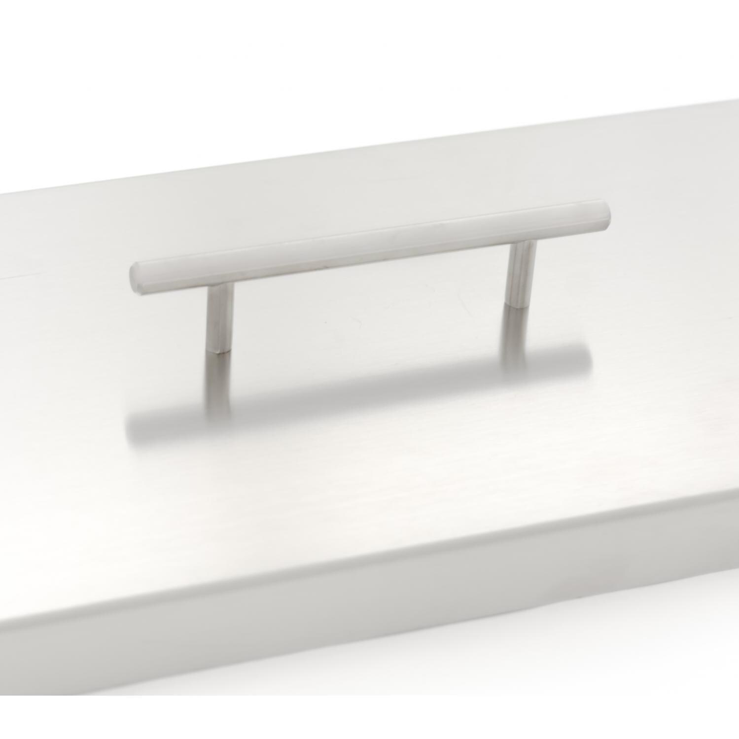 BBQGuys Signature Series 21-Inch Rectangular Pan Cover - Stainless Steel - Handle Detail thumbnail