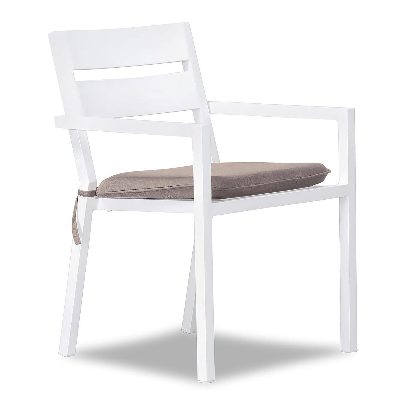 Calm Bay Aluminum Dining Arm Chair in White/Canvas Flax by Lakeview Outdoor Designs - White Background thumbnail