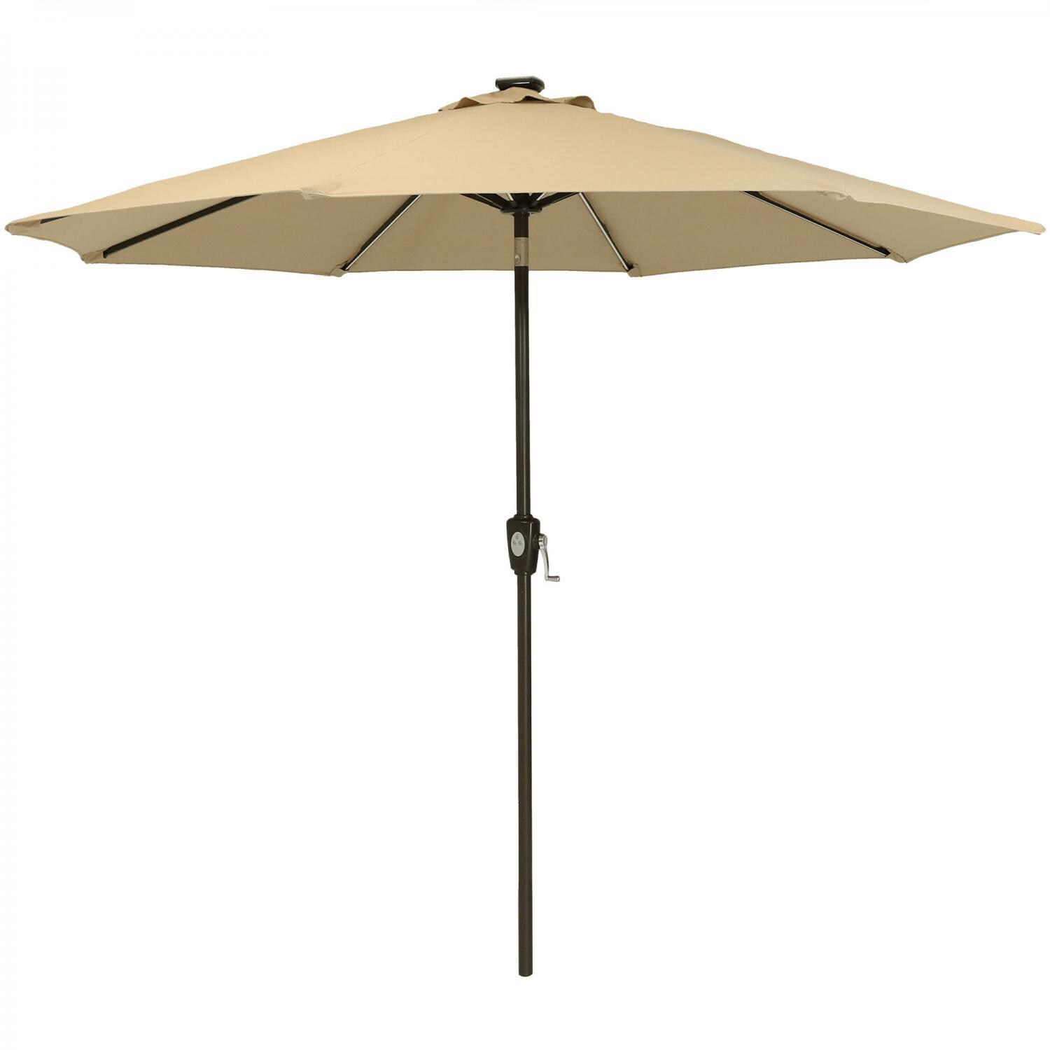 Ultimate Patio 9 Ft. Solar Lighted Patio Umbrella W/ Crank & Tilt - Beige - Standing Straight thumbnail