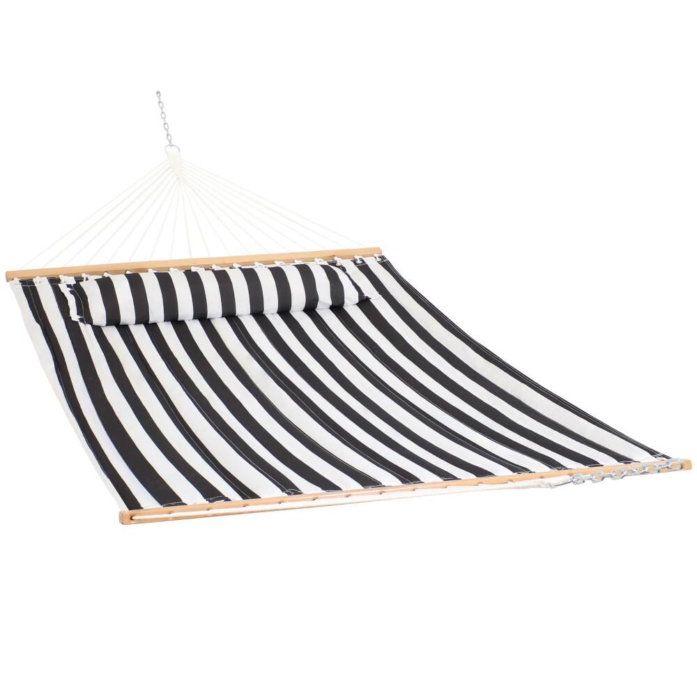 Sunnydaze Decor Quilted Double Hammock w/ Pillow - Black and White Stripe - LY-QFH-BLK image