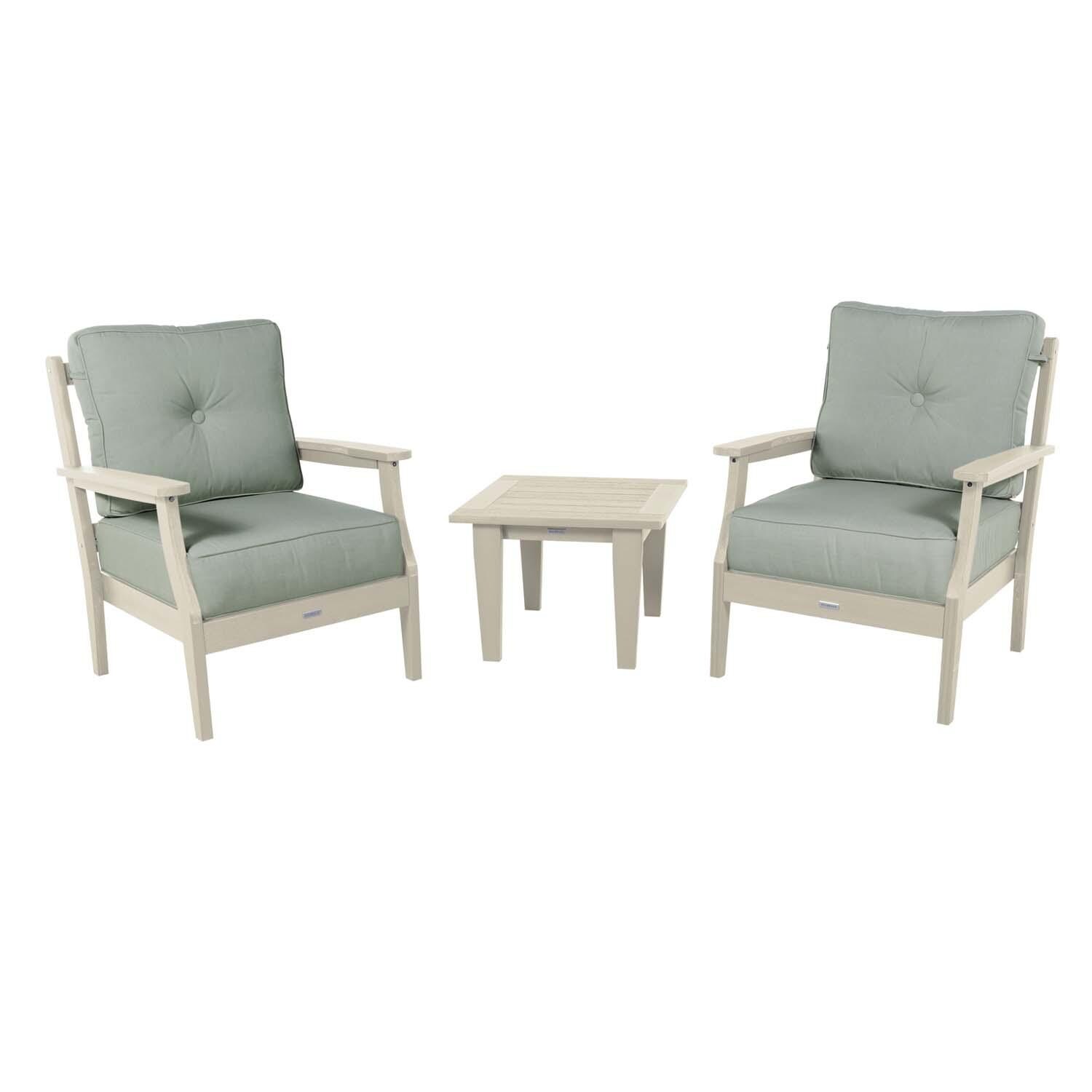 Blushing Bay 3 Pc Recycled Plastic Seating Set in Canvas Seasalt/Whitewash by Lakeview Outdoor Designs - White Background thumbnail