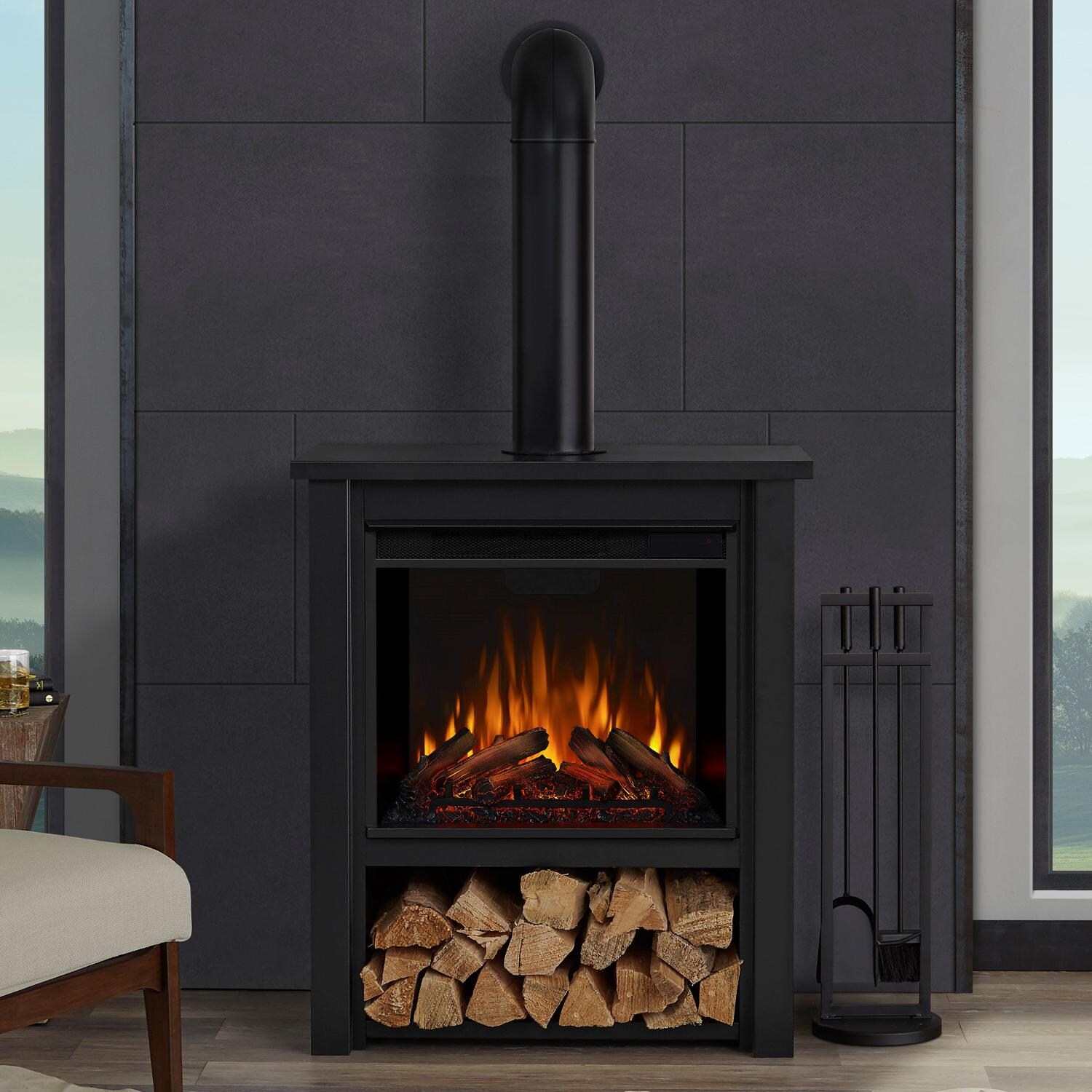 Real Flame 5005E-BK Hollis 32-Inch Electric Fireplace W/ Flue - Black - In The Home thumbnail