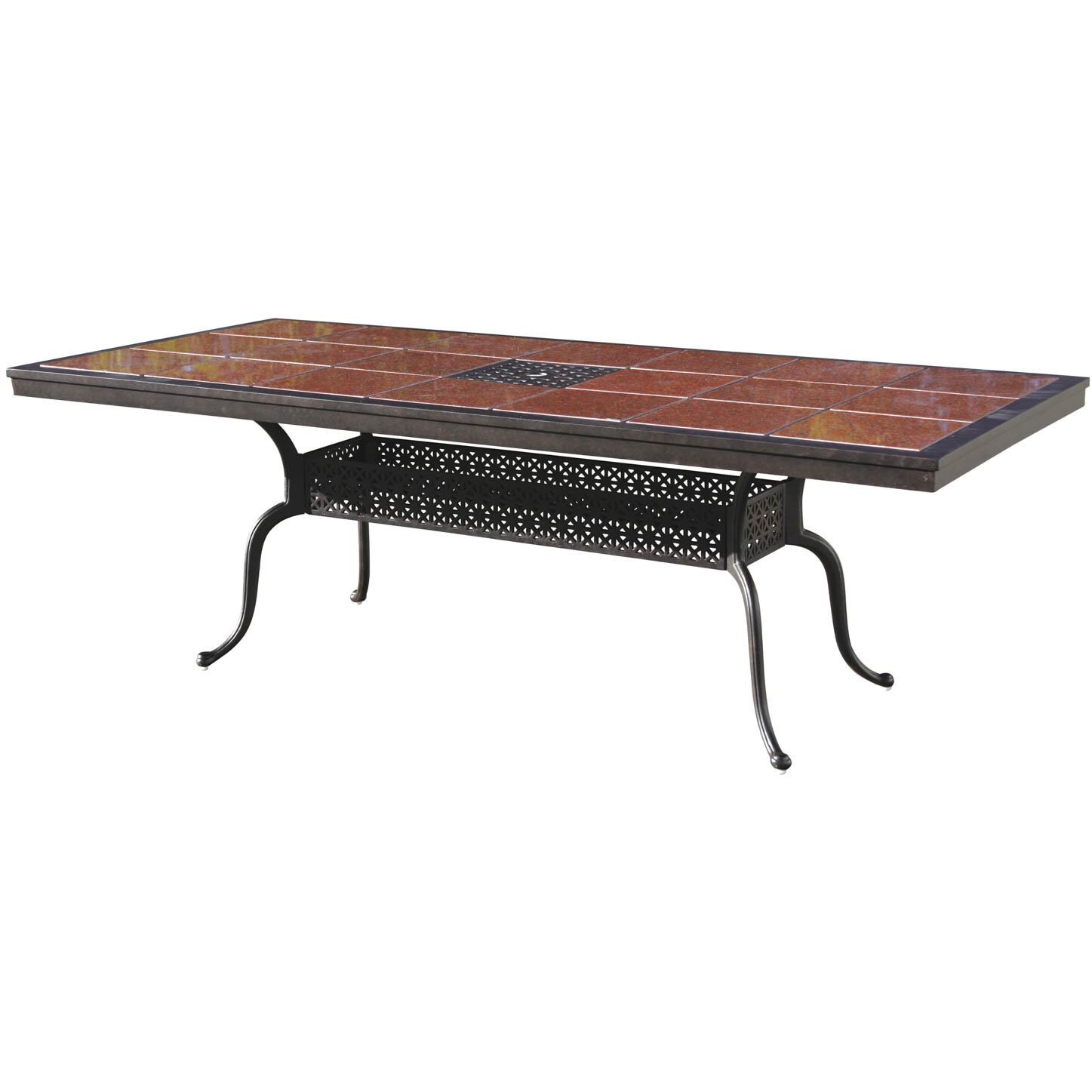 Darlee Series 77 88 X 41 Inch Cast Aluminum Patio Dining Table With Granite Top - Mocha / Ruby Granite Tile