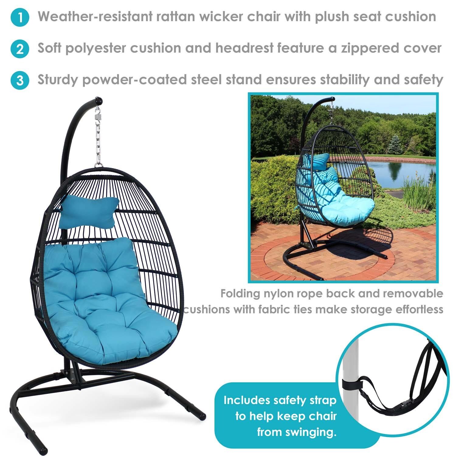 Egg Chair w/Cushion & Stand in Blue By Ultimate Patio - Detail thumbnail