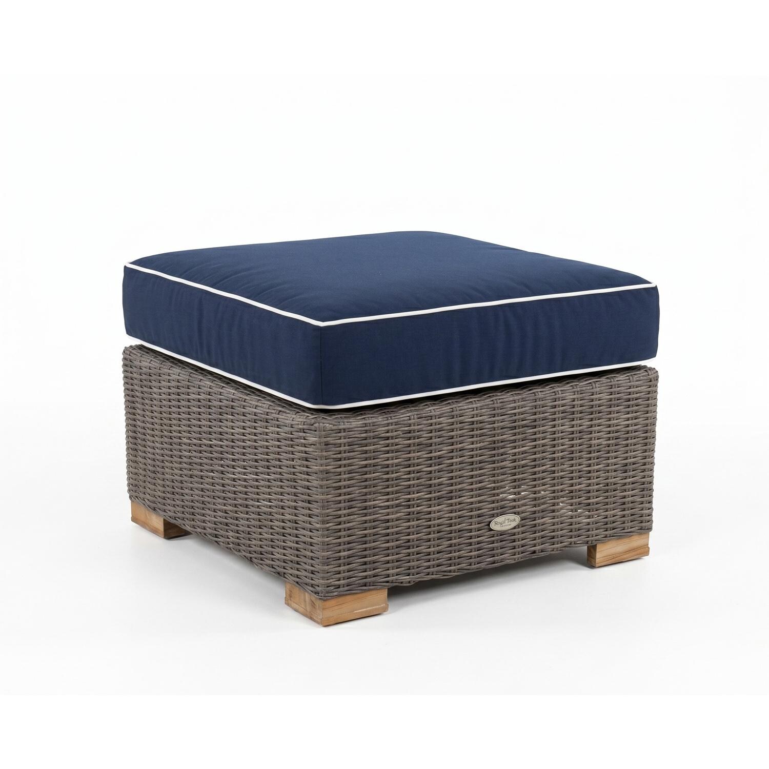 Royal Teak Collection SBOTN Sanibel Wicker Ottoman w/ Sunbrella Cushion in Canvas Navy - Ottoman w/ Cushion - White Background thumbnail