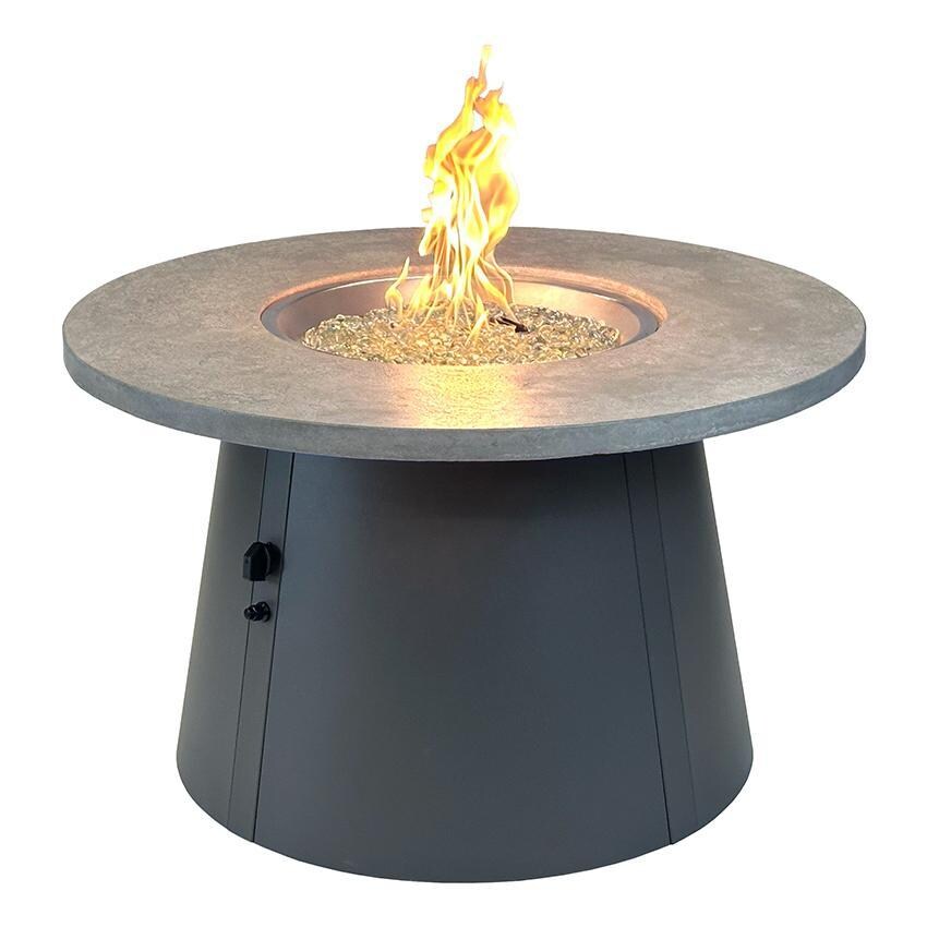 Cirvalo 42 Inch Round Natural Gas Fire Pit in Relic Grey/Charcoal by The Outdoor GreatRoom Company - Flame - White Background thumbnail