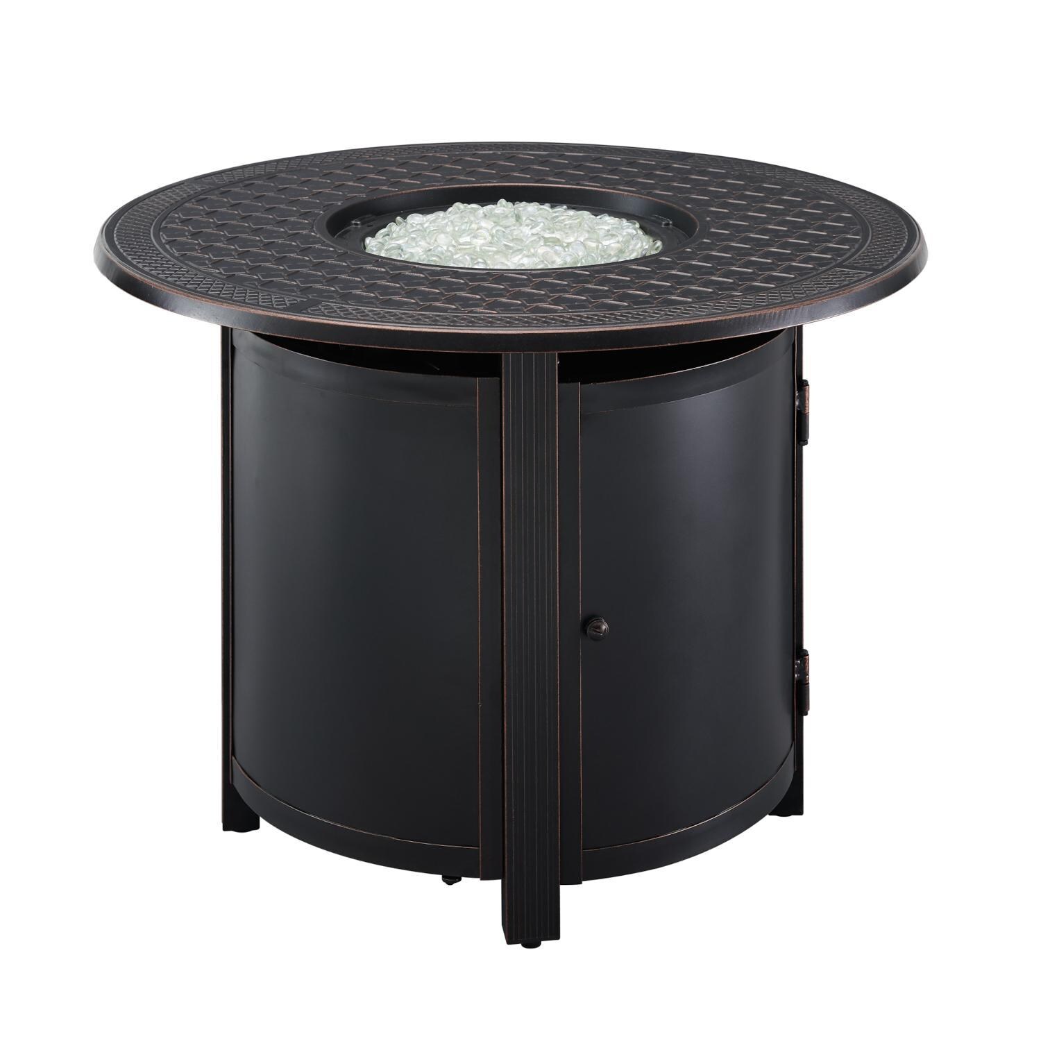 Ultimate Patio 63688-NG Lion Sands 34-Inch Round Aluminum Natural Gas Fire Pit - Full View Open thumbnail