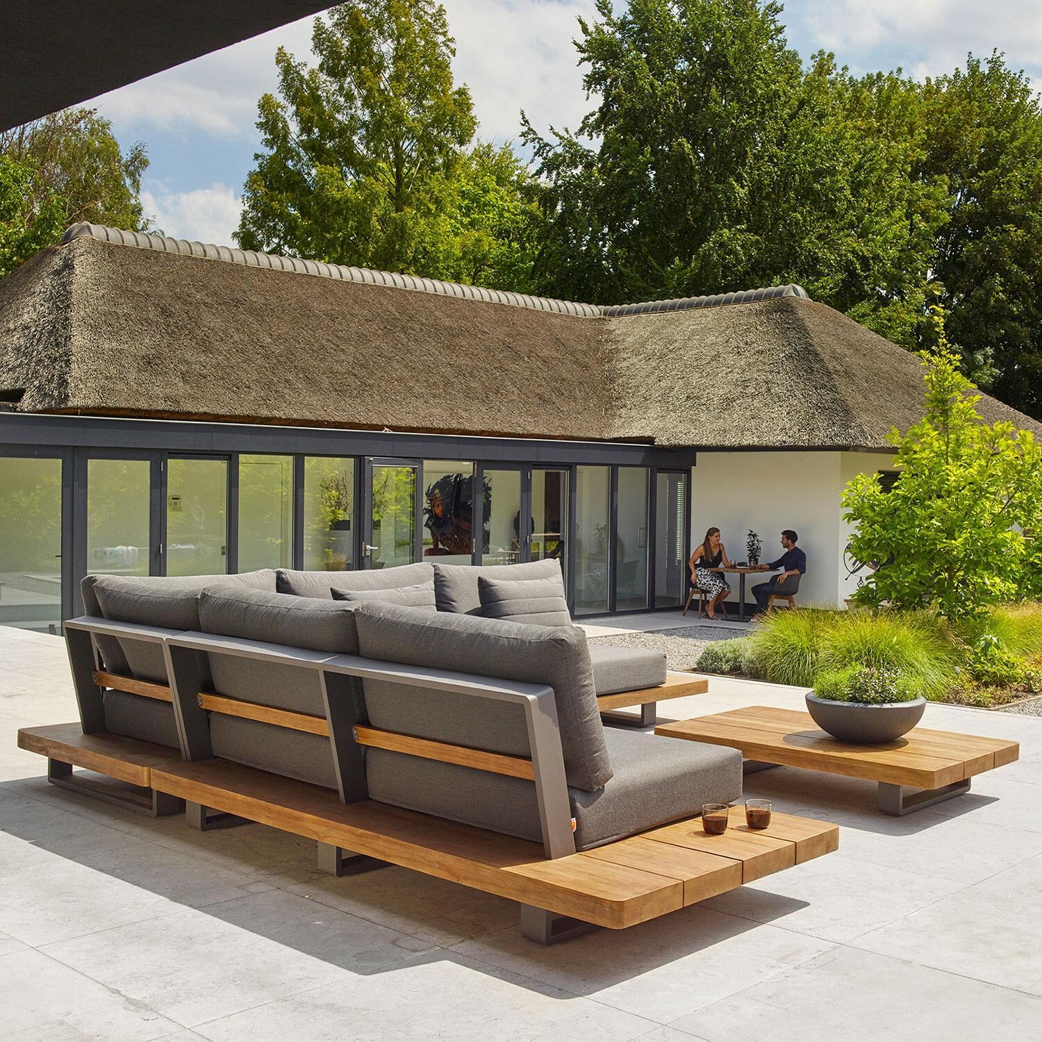 Fitz Roy 4 Pc Aluminum/Teak Sectional Seating Corner Set in Lava By KETTLER - Rear View - Lifestyle thumbnail