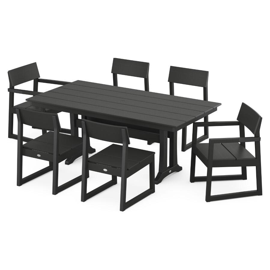 POLYWOOD EDGE 7-Piece Farmhouse Trestle Dining Set in Black thumbnail