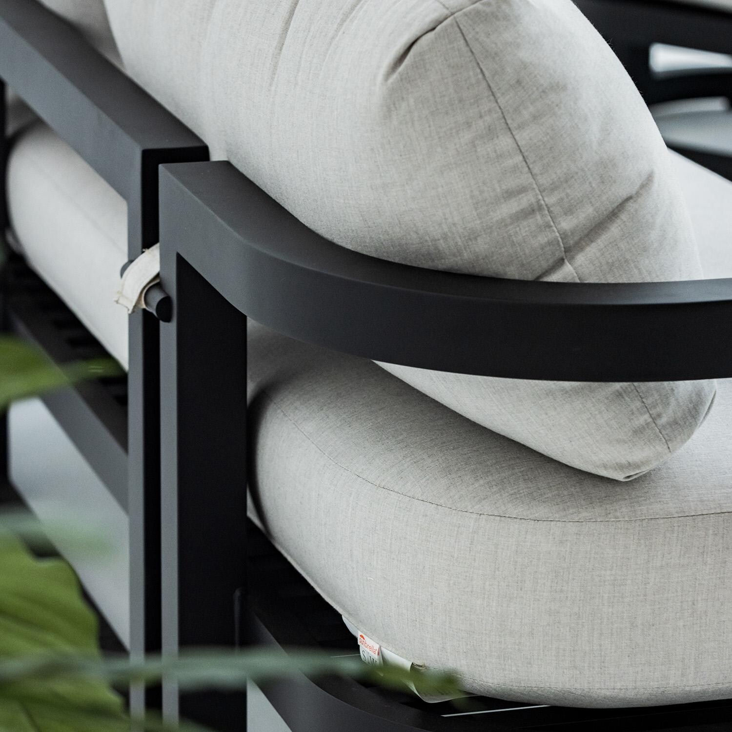 Malibu 3 Person Aluminum Sofa in Black/Soothe Pearl by Sunset West - Corner - Detail thumbnail