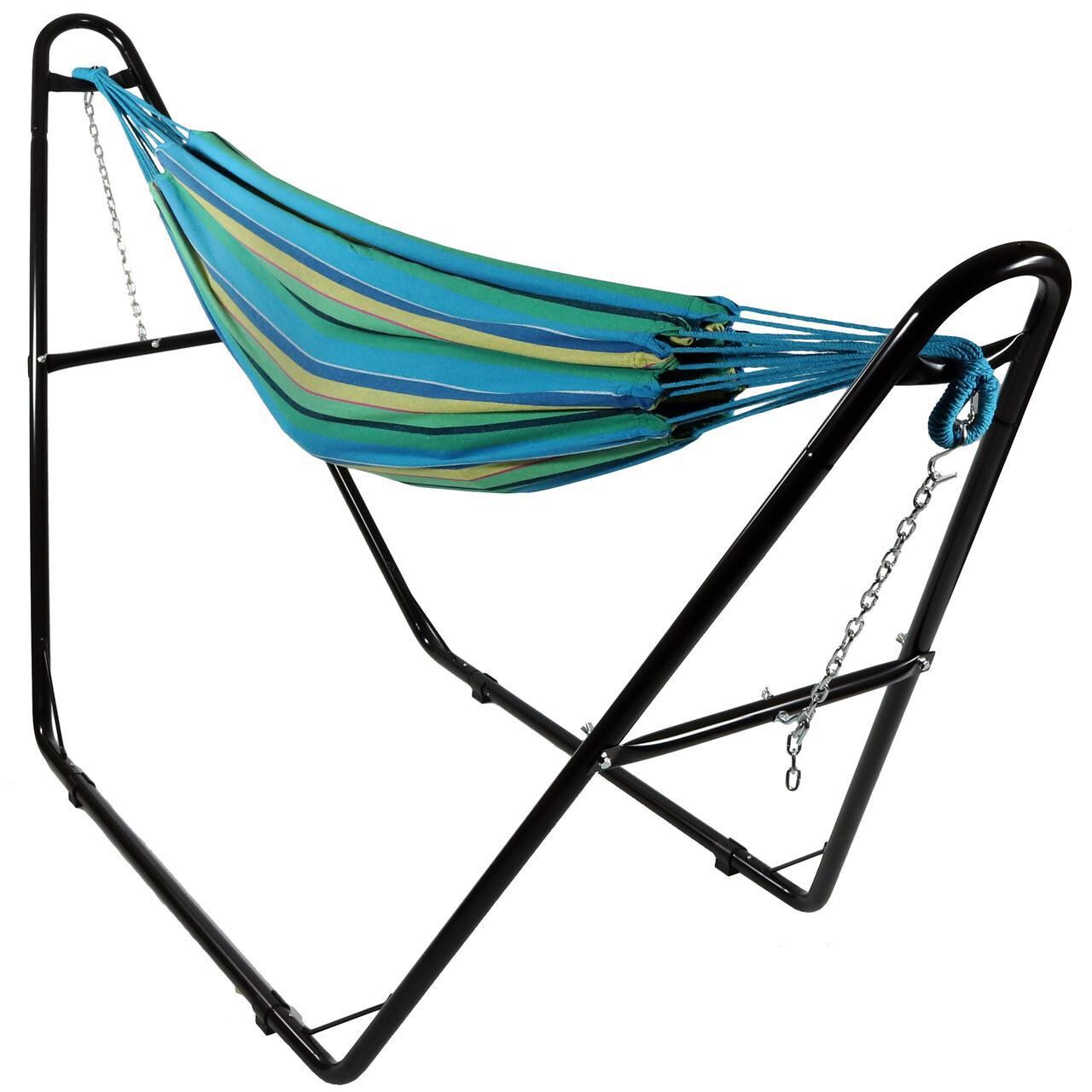 Ultimate Patio Brazilian Double Hammock Portable Hammock w/ Black Universal Stand - Sea Grass thumbnail