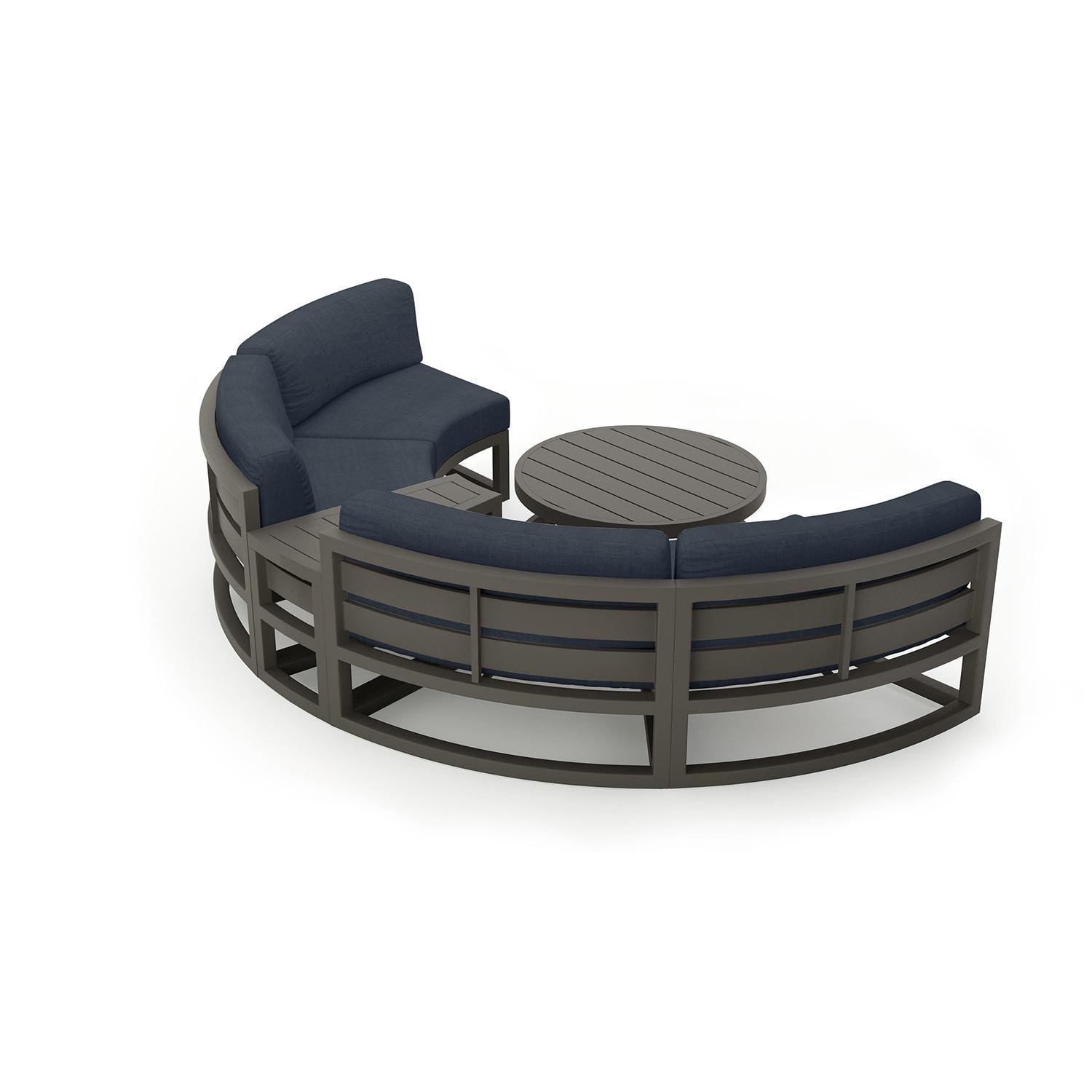 Misty Cove 4 Piece Curve Sectional Set in Slate w/Coffee Table & Spectrum Indigo Cushions by Lakeview - Complete Set - White Background thumbnail