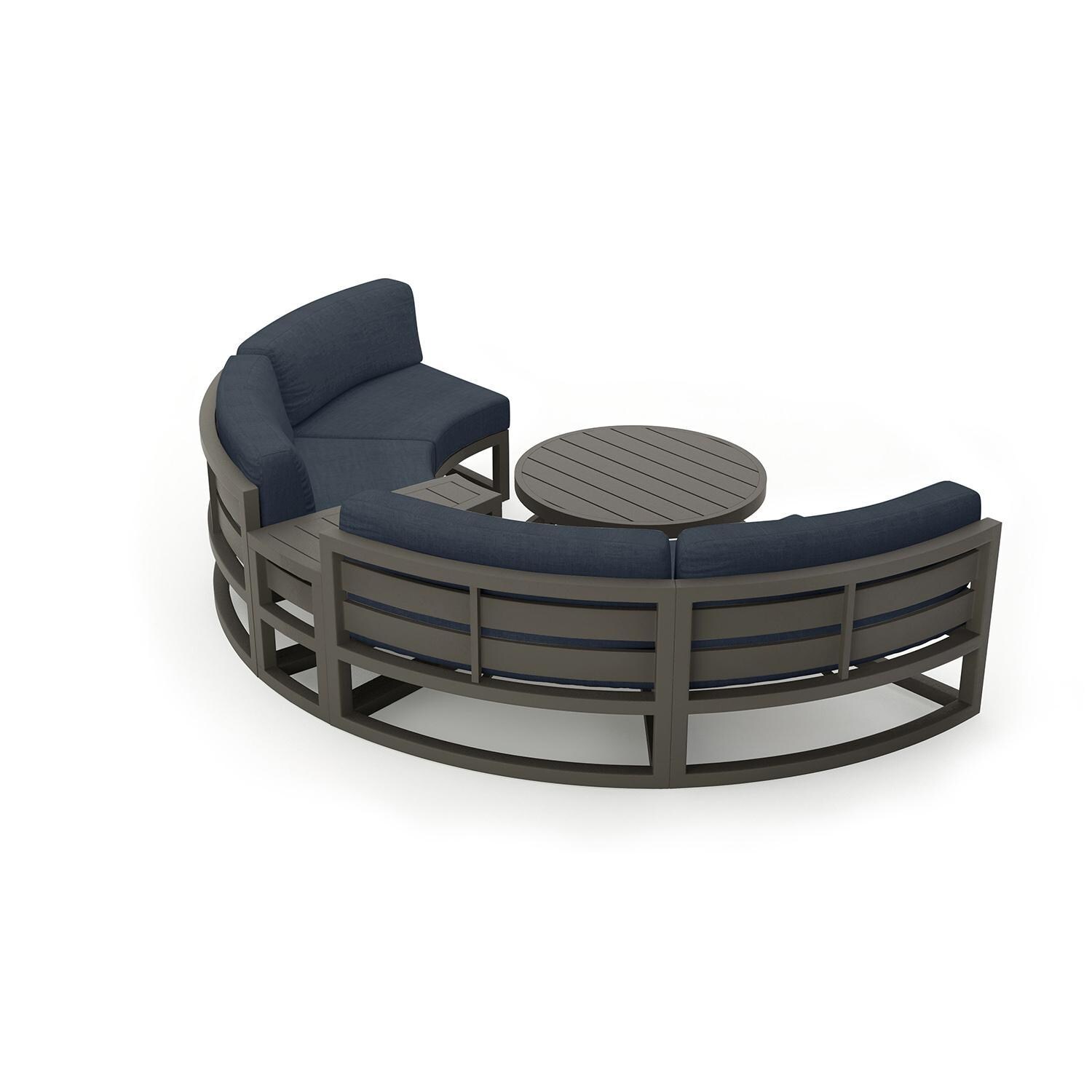 Misty Cove 4 Piece Curve Sectional Set in Slate w/Coffee Table & Spectrum Indigo Cushions by Lakeview - Complete Set - White Background thumbnail