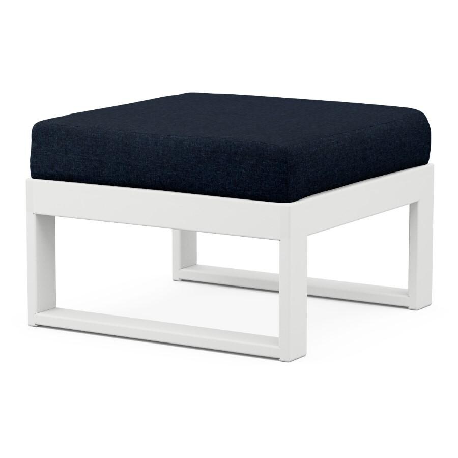 POLYWOOD Modular Ottoman in White / Marine Indigo - Back thumbnail