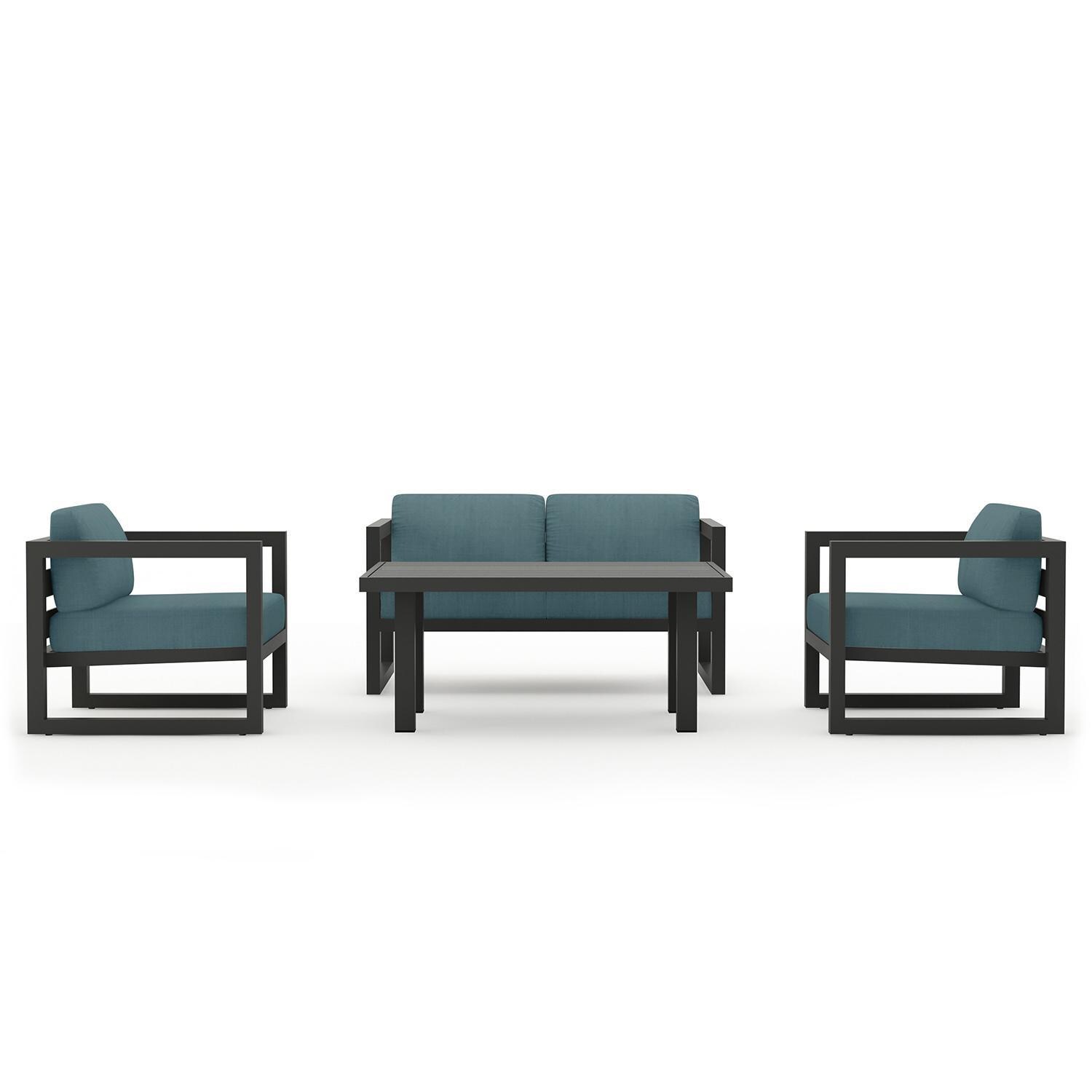 Misty Cove 4 Piece Seating Set in Slate w/Chat Table & Cast Lagoon Cushions by Lakeview - Complete Set - White Background thumbnail