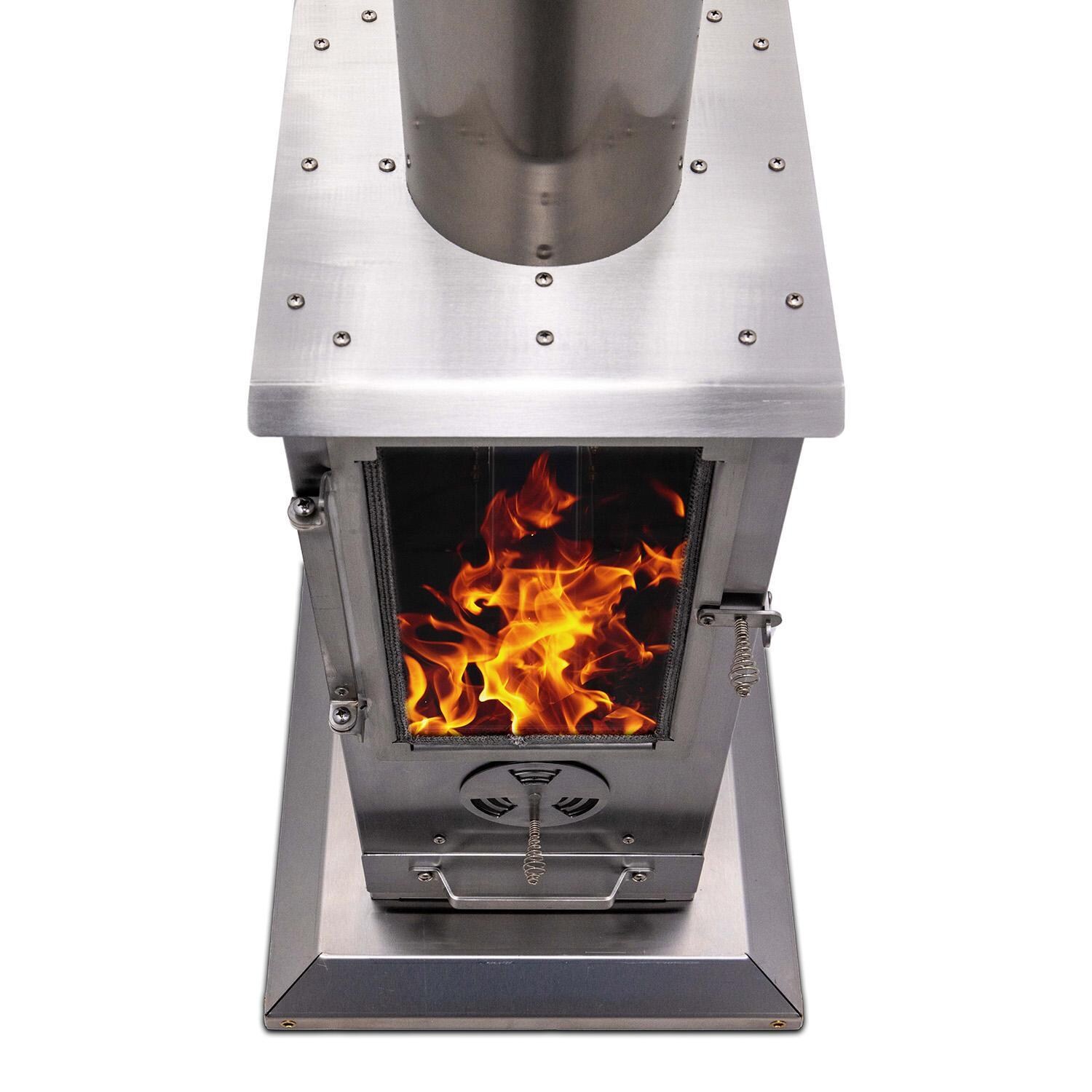Timber Stoves Revere 22-in 90,000 BTU Pellet Freestanding Patio Heater - Stainless Steel - WPPHRSS1.0 - Fire Up Close - Detail thumbnail