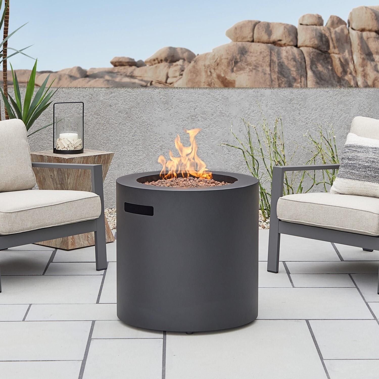 Elysian 24 Inch Round Steel Propane Fire Pit Table in Black by Lakeview - Lifestyle thumbnail