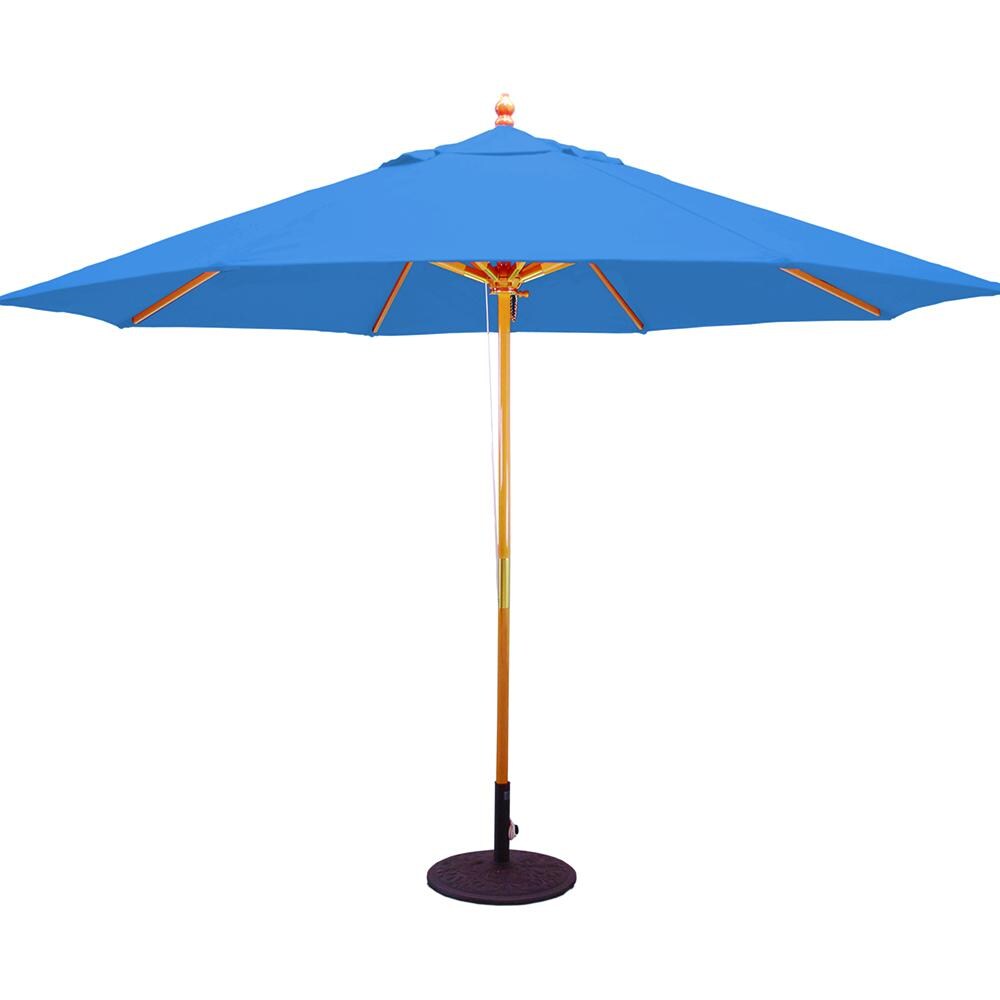 Galtech 11 Ft. Octagonal Wood Patio Umbrella W/ Pulley Lift - Light Wood Frame W/ Pacific Blue Sunbrella Fabric (Umbrella Base Not Included) thumbnail