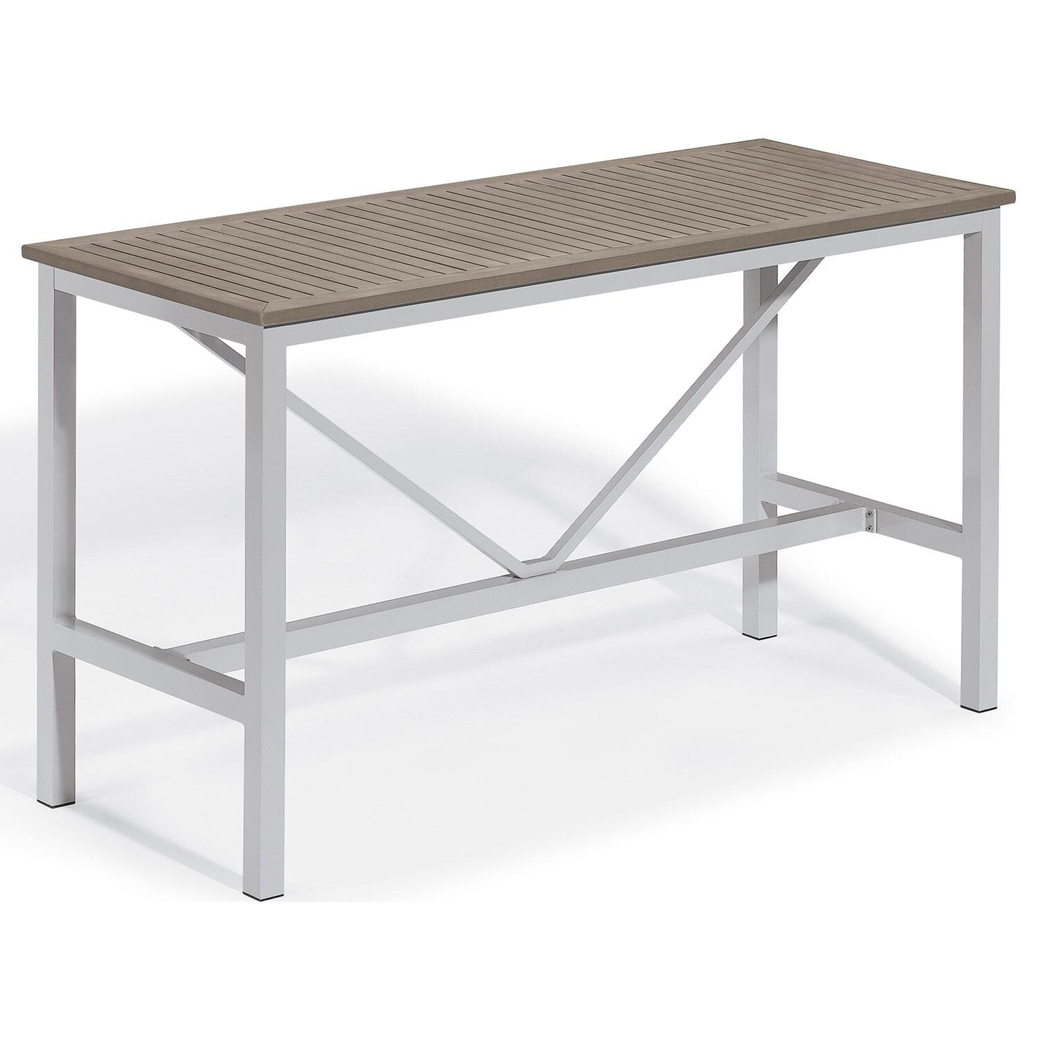 Travira Aluminum 72 X 30 Inch Rectangular Patio Bar Table W/ Tekwood Vintage Top By Oxford Garden - Display - White Background thumbnail