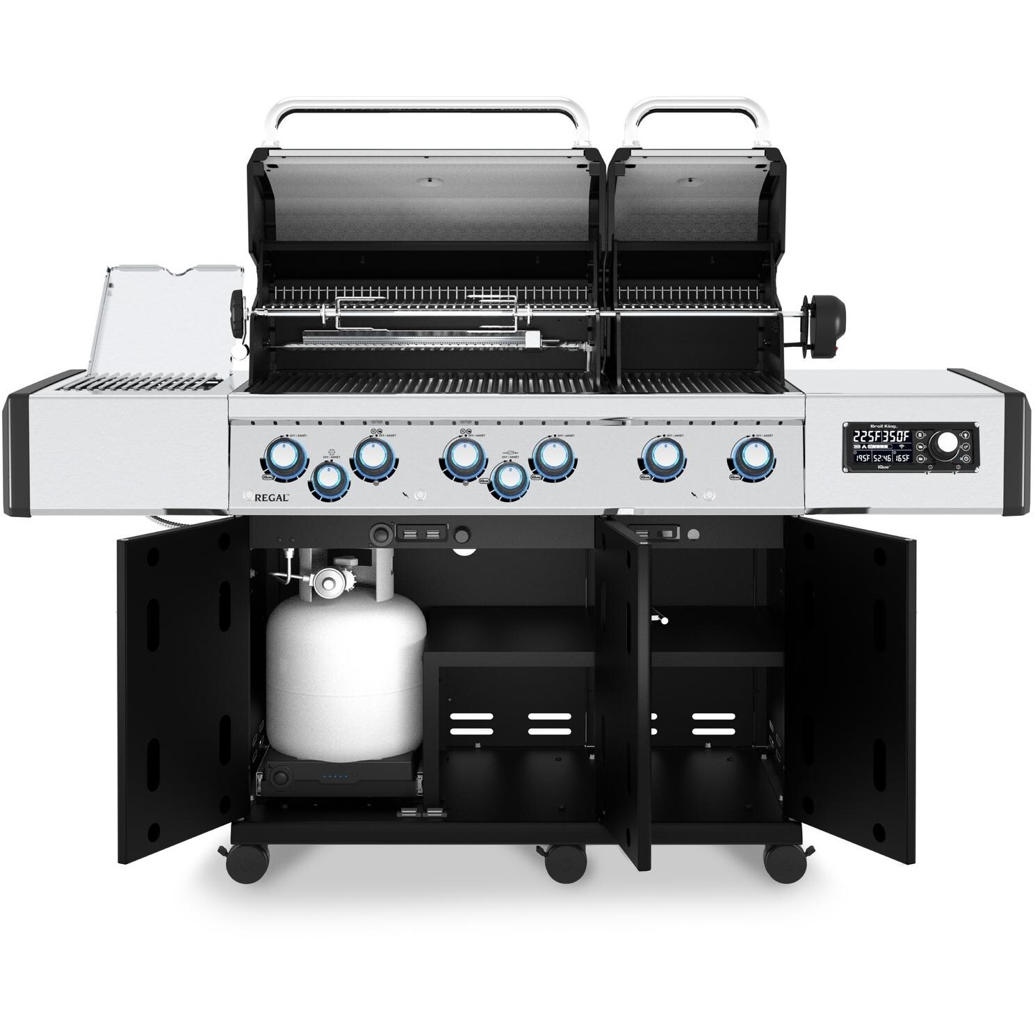 Broil King 689244 Regal Q 690 Pro IR Propane Grill - Open Showing Storage - White Background thumbnail