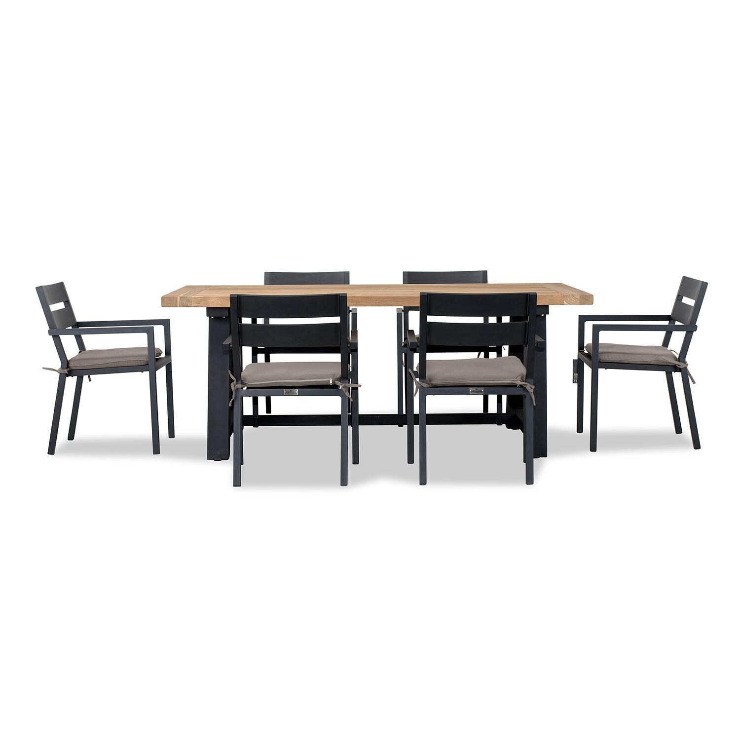 Calm Bay Mill 7 Pc Reclaimed Teak Dining Set in Black/Canvas Charcoal by Lakeview - White Background 3 thumbnail