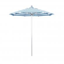 California Umbrella Venture Series 7.5 Ft Octagonal Aluminum Patio Umbrella W/ Push Lift & Fiberglass Ribs - Silver Anodized Frame / Sunbrella Cabana Regatta Canopy