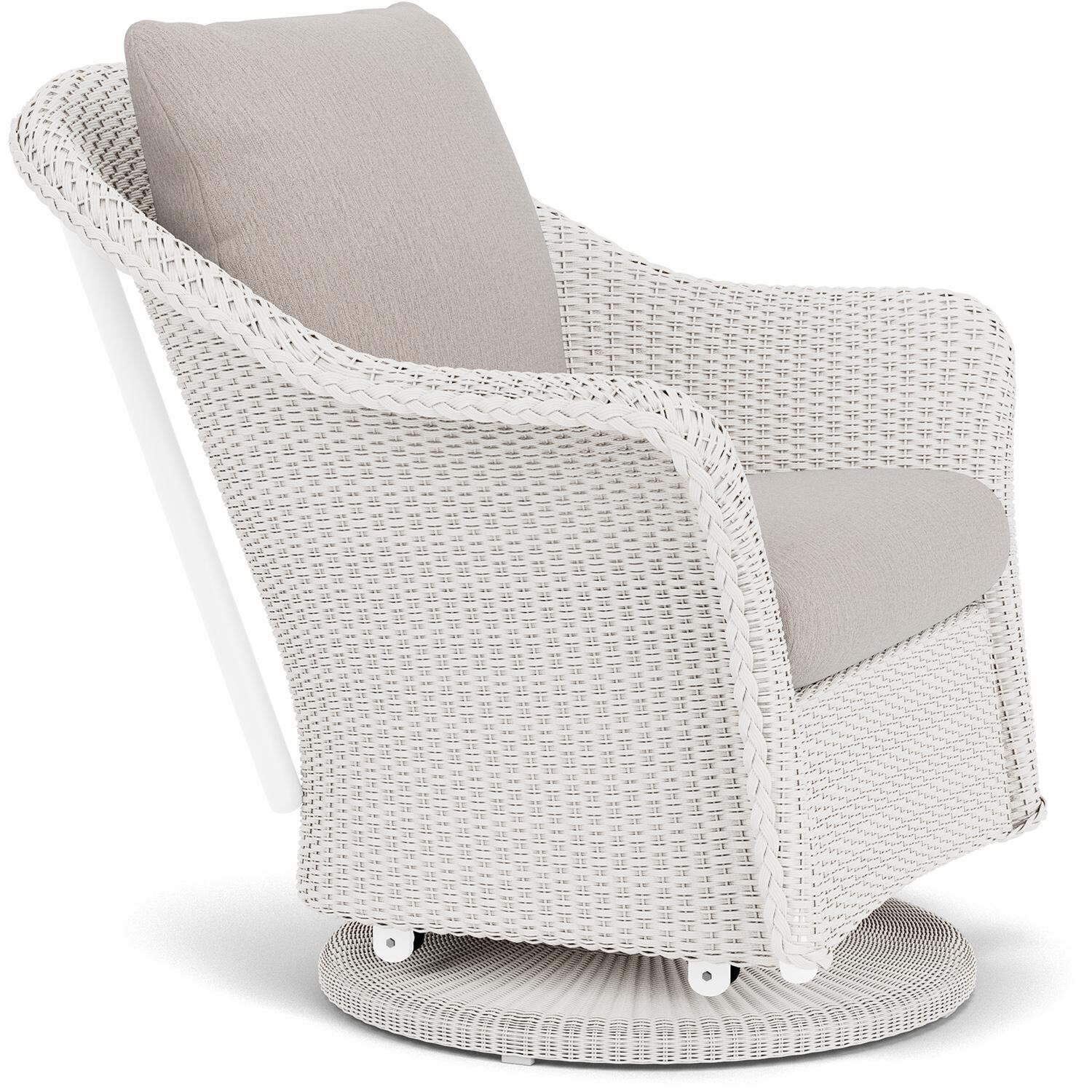 Lloyd Flanders Weekend Retreat Swivel Glider Lounge Chair in White Finish W/ Remy Cloud Fabric - Angled thumbnail