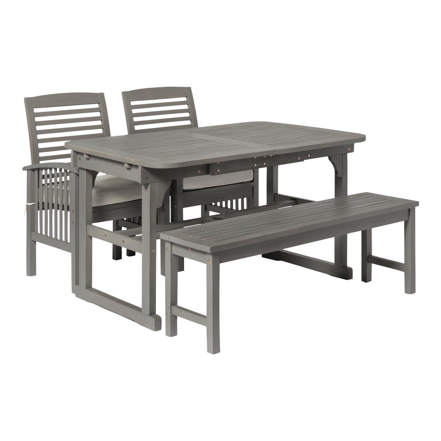 Ultimate Patio Horizon Way 4 Piece Acacia Patio Dining Set W/ 55-79 X 35 Inch Extension Rectangular Table - Gray Wash - Angled Right thumbnail