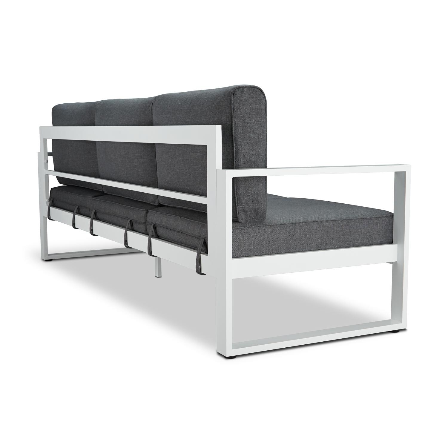 Lakeview Villa Flora White W/ Gray Cushions Aluminum Sofa - Rear View thumbnail