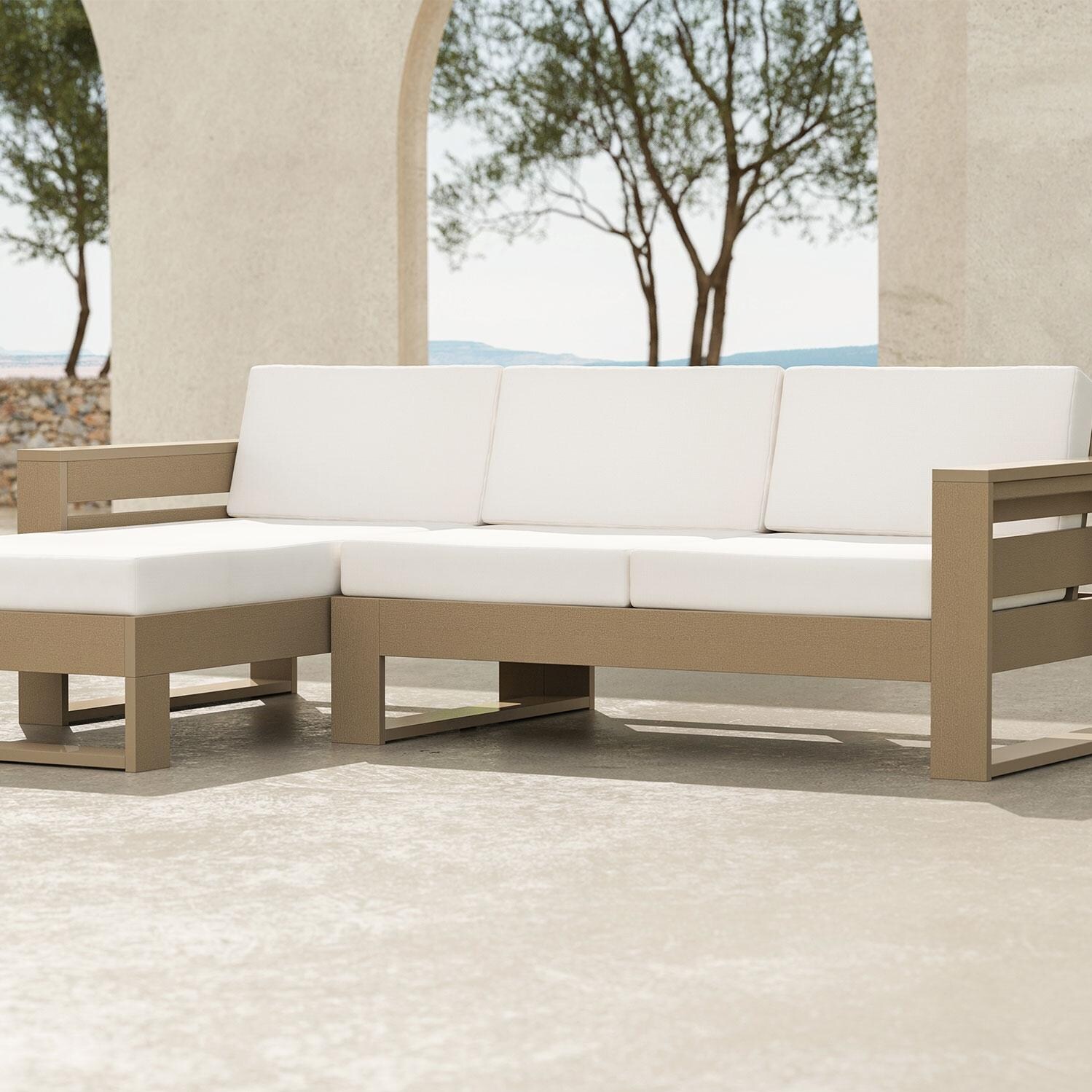 Latitude 3 Person Sectional Sofa w/ Left Chaise in Vintage Sahara/Dune Burlap By PW Designer Series - Patio - Lifestyle thumbnail