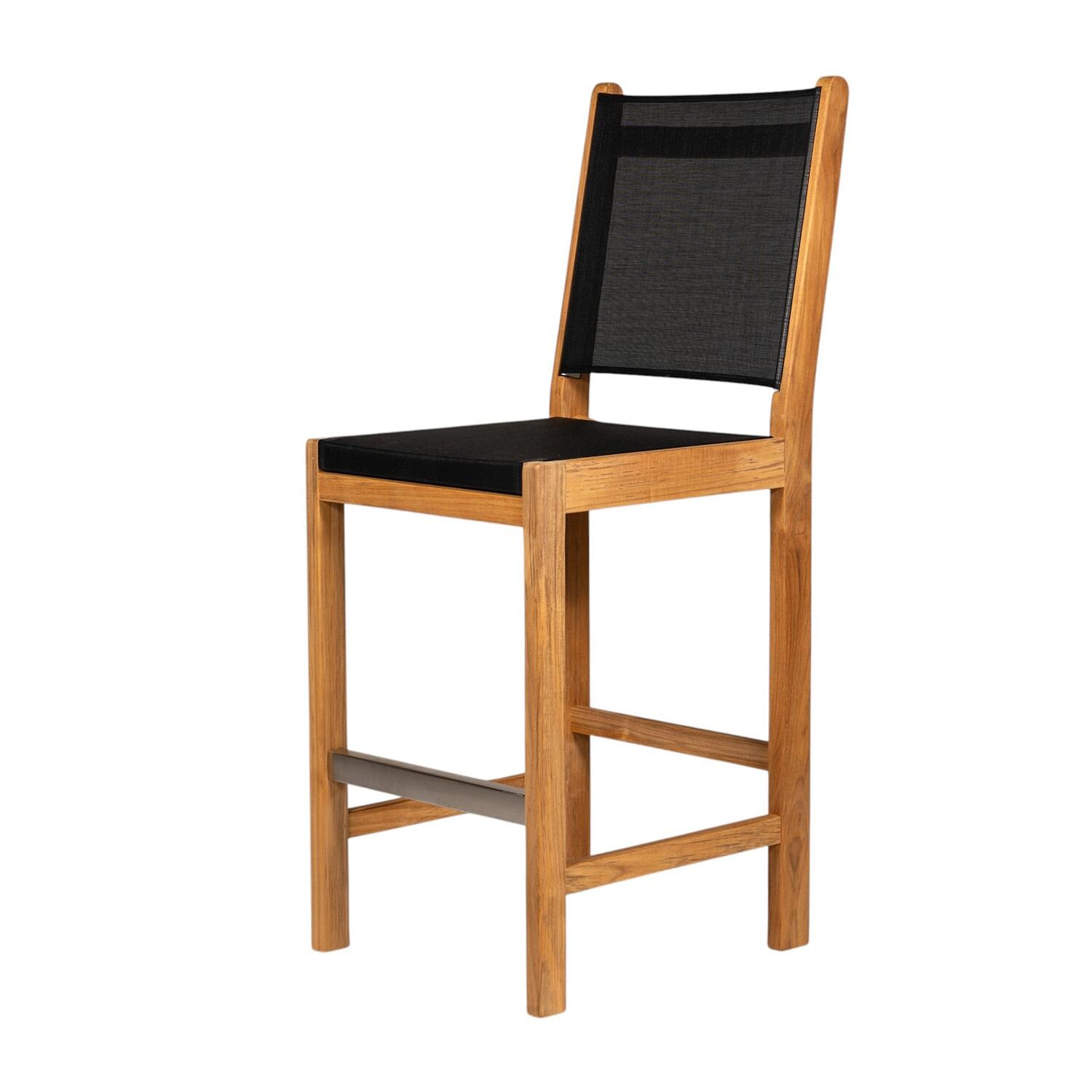 Royal Teak Collection BARBS Legacy Teak Sling Bar Stool in Black - Angle - White Background thumbnail