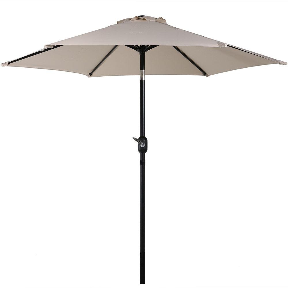 Sunnydaze 7.5 Ft. Octagonal Aluminum Patio Market Umbrella W/ Crank & Tilt - Black Frame & Beige Polyester Canopy image